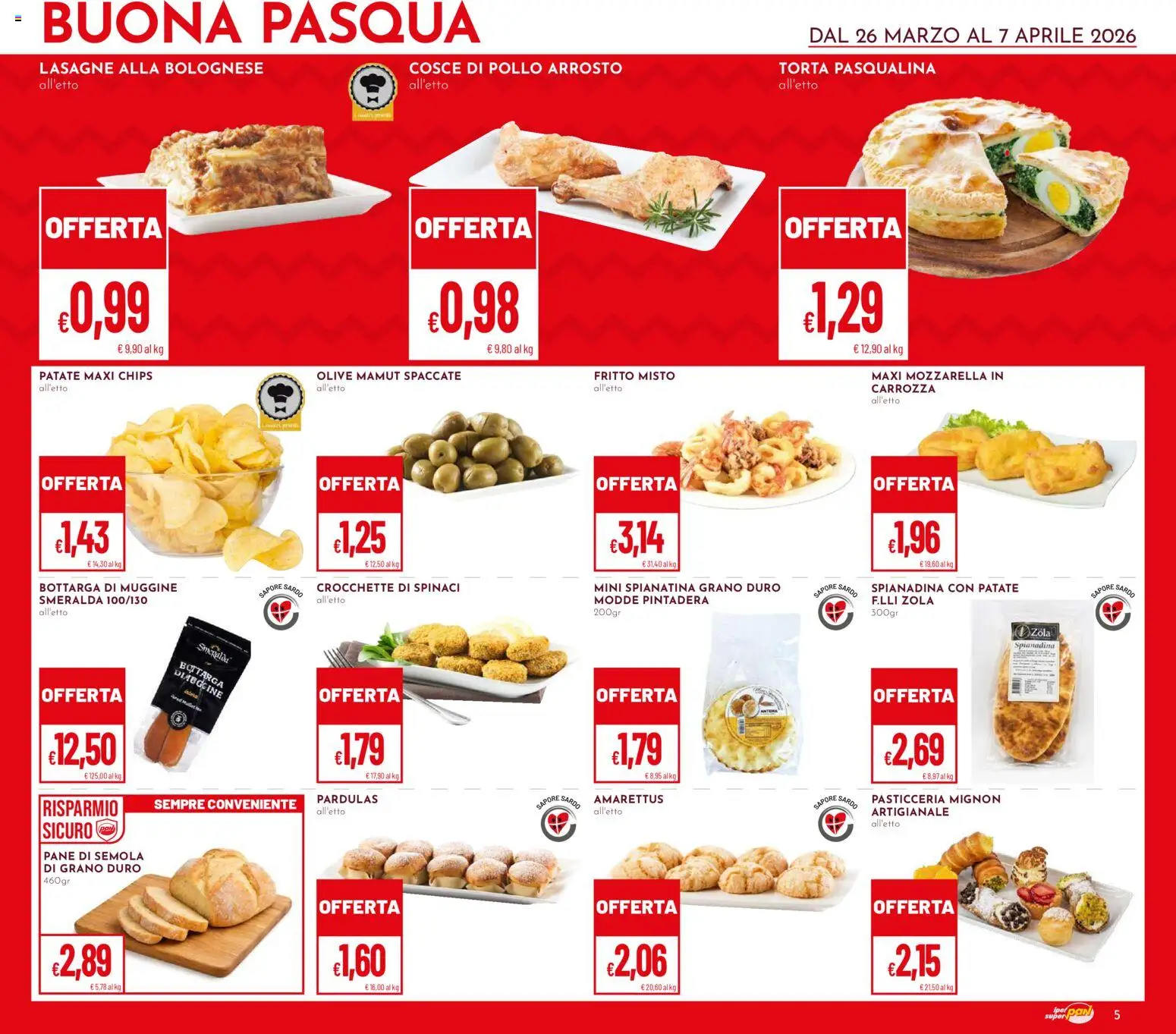 Volantino Pan del 26.03.2026 | Pagina: 5 | Prodotti: Arrosto, Patate, Mozzarella, Spinaci