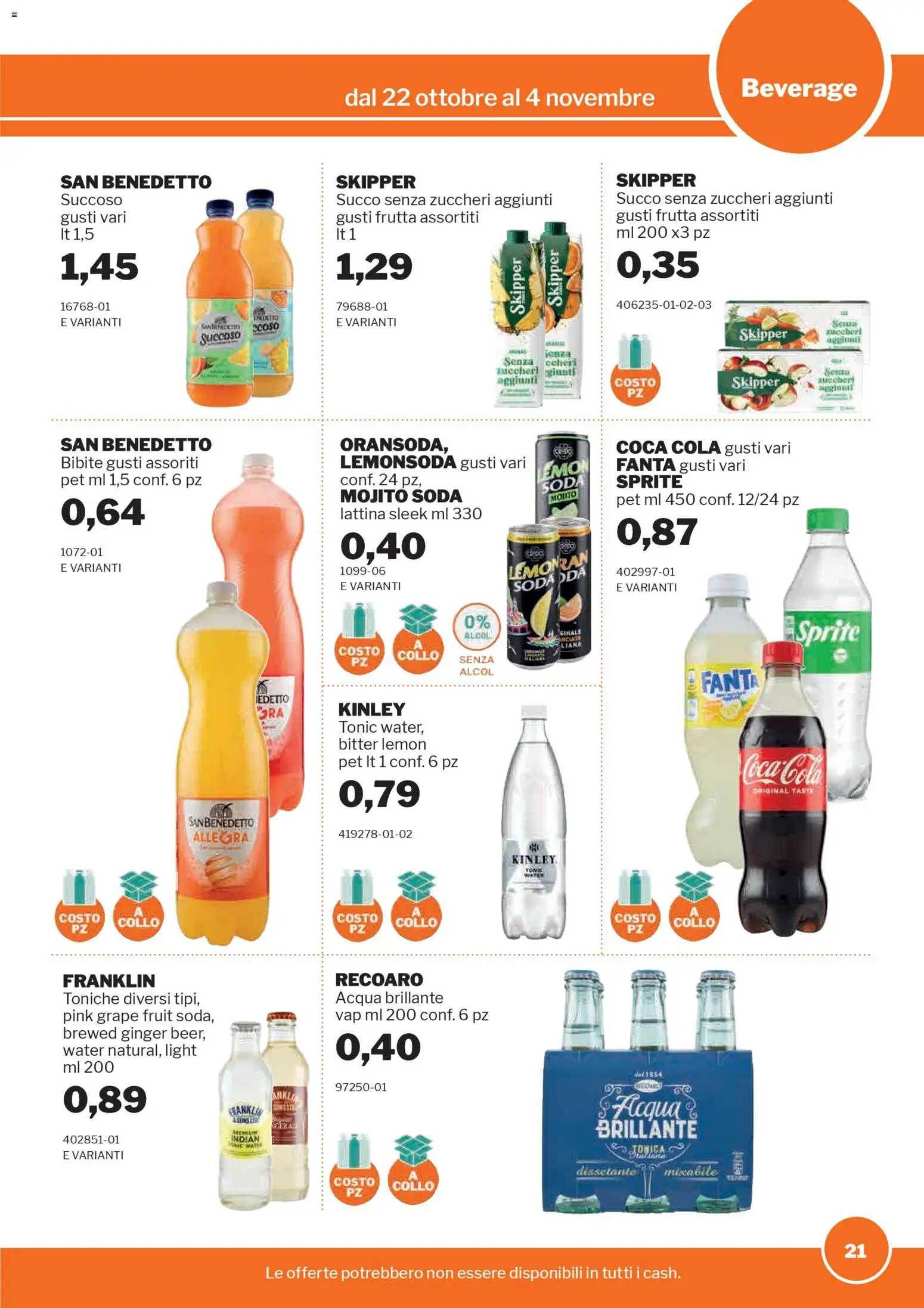 Volantino Sogegross del 22.10.2025 | Pagina: 21 | Prodotti: Succo, Acqua, Frutta, Coca Cola