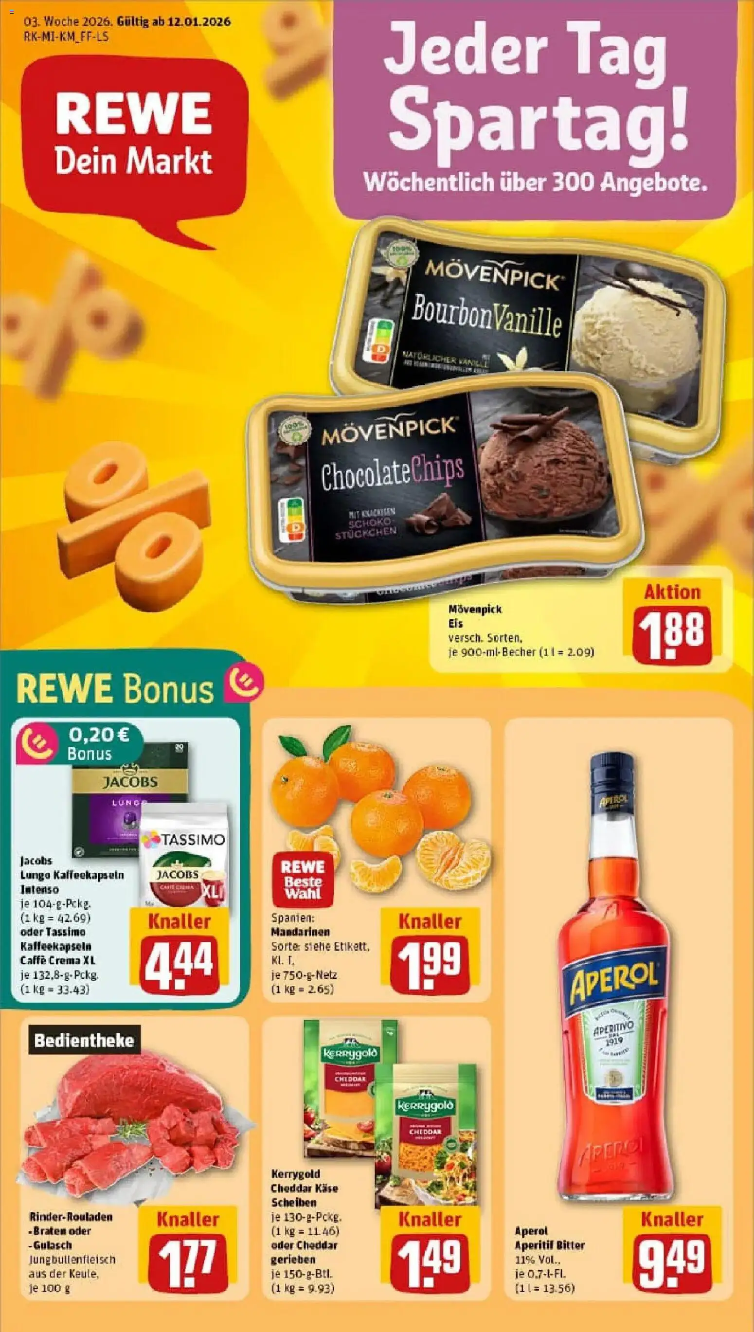 Rewe prospekt Darmstadt/Eberstadt	 – gültig ab 11.01.2026 | Seite: 1 | Produkte: Rinderrouladen, Movenpick eis, Gulasch, Eis
