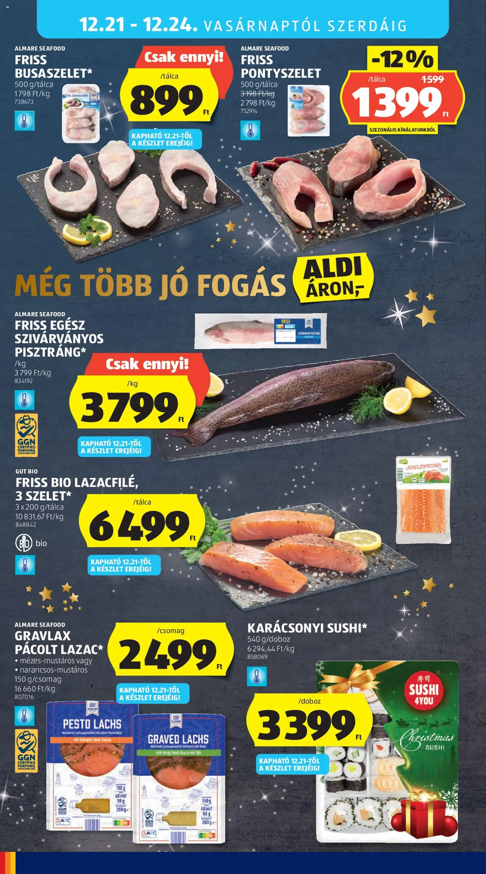 Aldi akciós ujság - amely érvényes a következő dátumtól: 18.12.2025 | Oldal: 48 | Termékek: Pesto, Sushi, Fogas