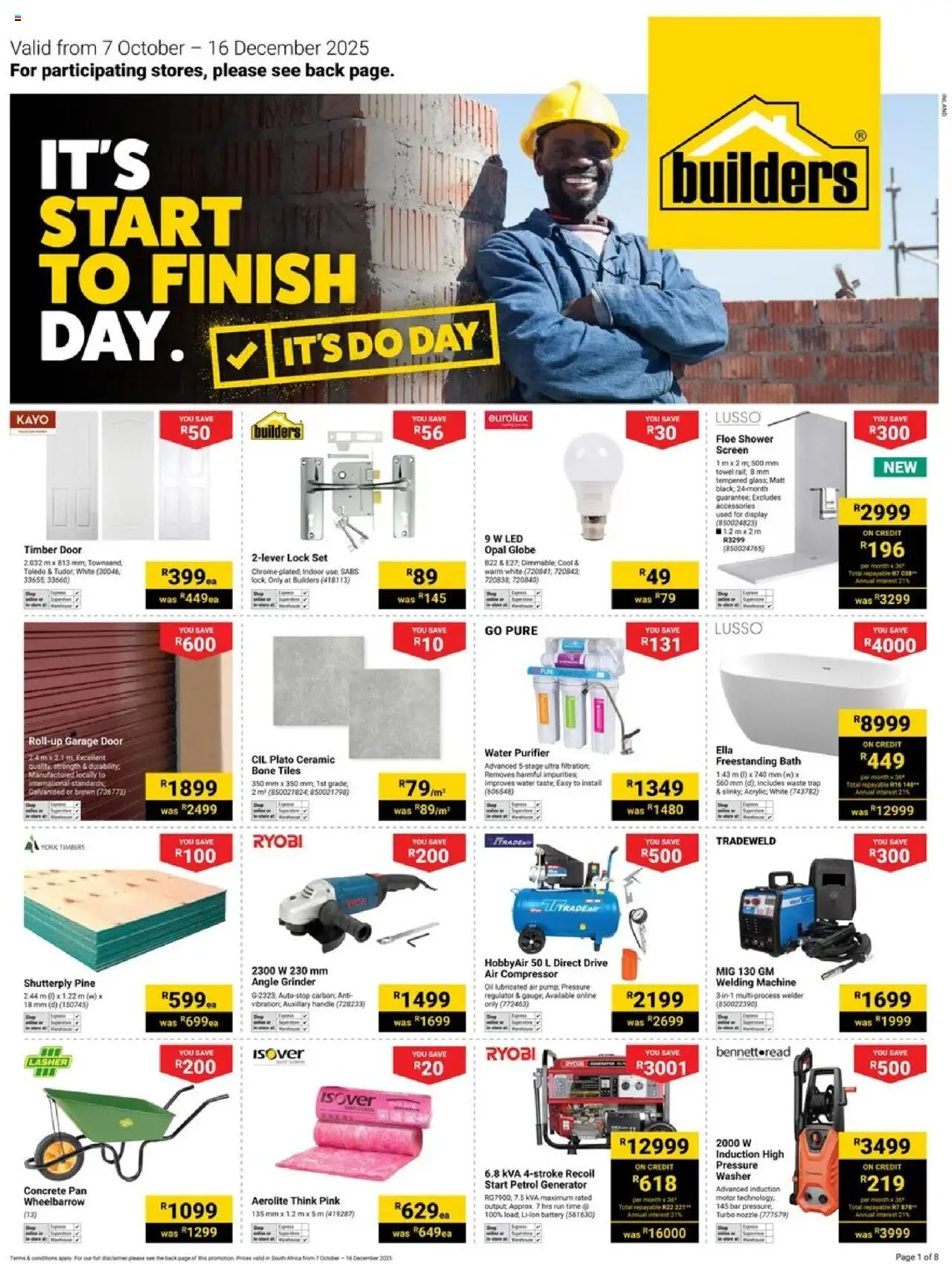New Builders catalogue – valid from 07.10.2025 | Page: 1 | Products: Globe, Grinder, Generator, Wheelbarrow