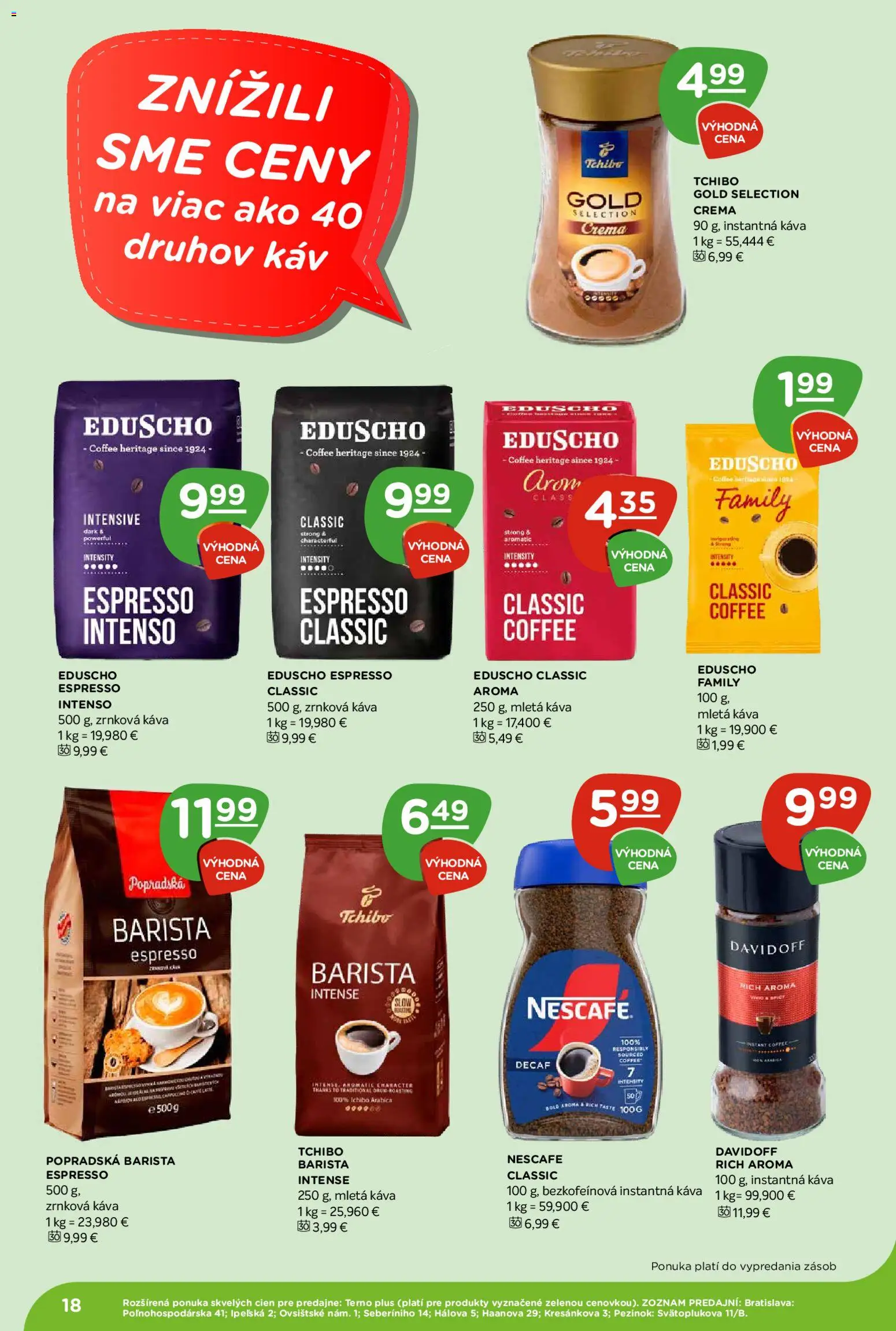 Nové Terno akcie – leták je platný od 05.03.2026 | Strana: 18 | Produkty: Davidoff, Káva, Barista, Zrnková káva