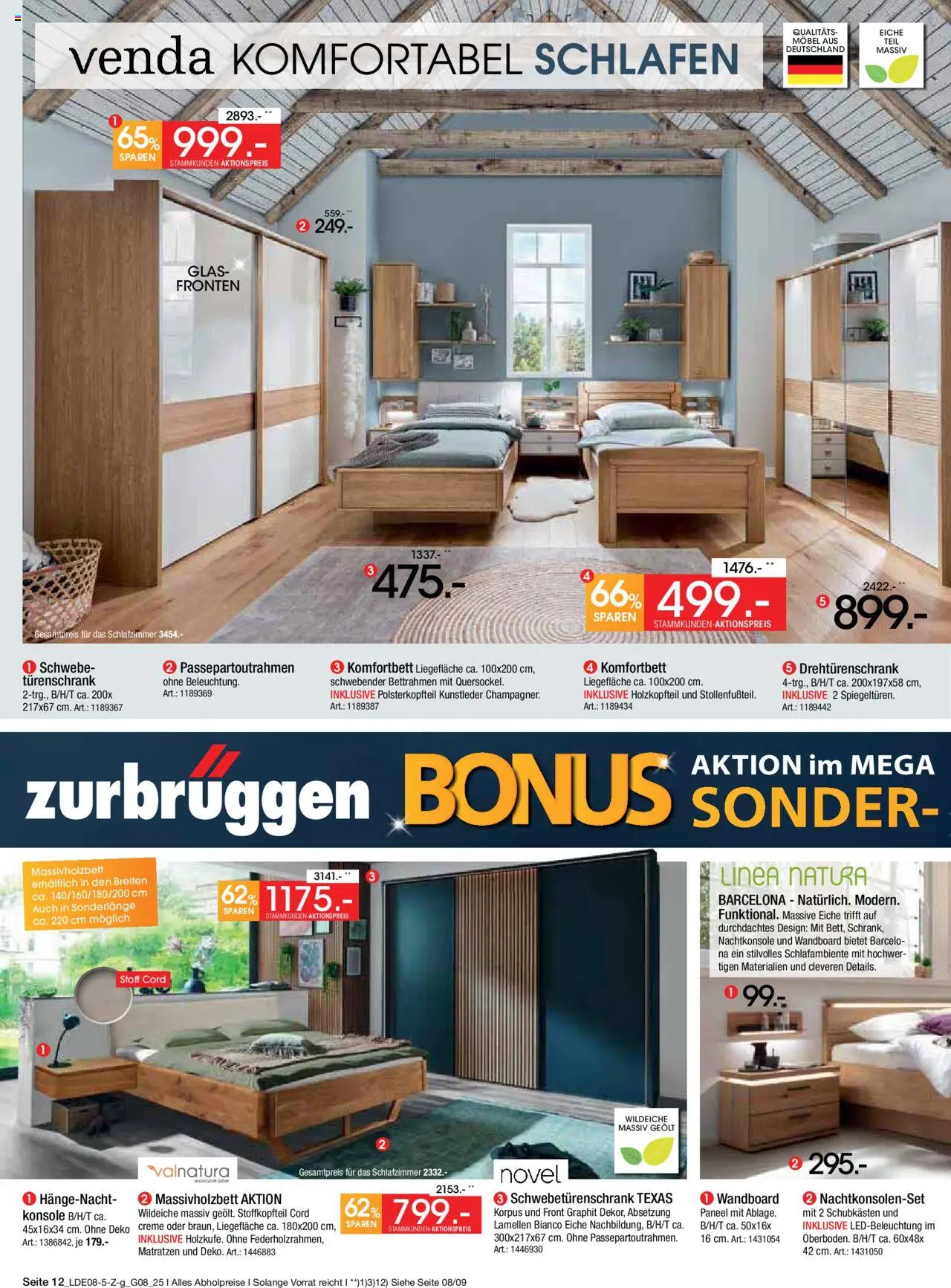 Zurbrüggen Prospekt Bonus Sonder-Tage - gültig ab dem 02.08.2025 | Seite: 12 | Produkte: Wandboard, Schwebetürenschrank, Drehtürenschrank, Creme