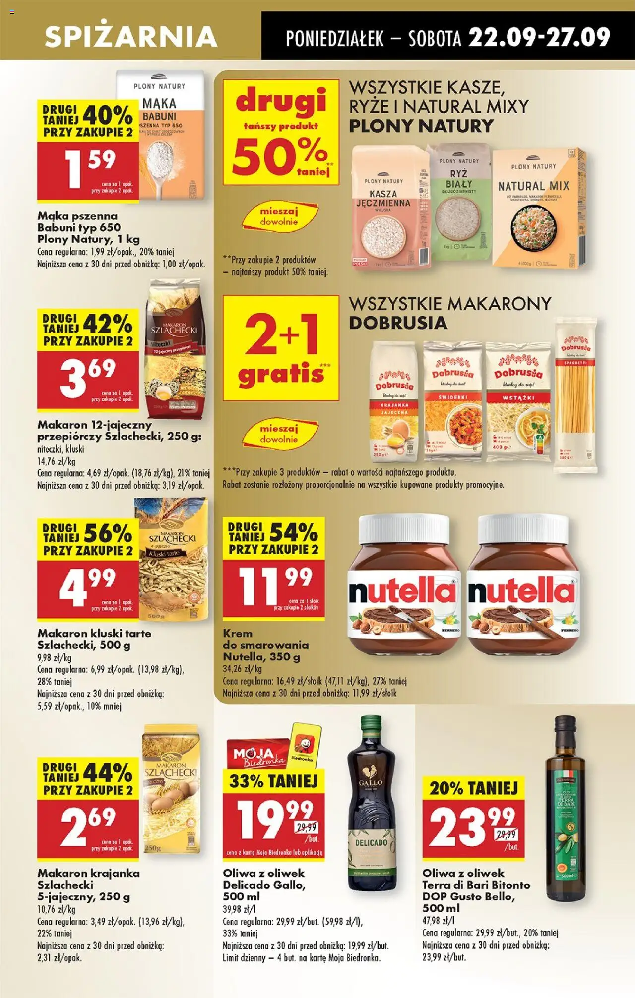 Biedronka gazetka od 22.09.2025 | Strona: 41 | Produkty: Kasza jęczmienna, Nutella, Makaron Szlachecki, Krem