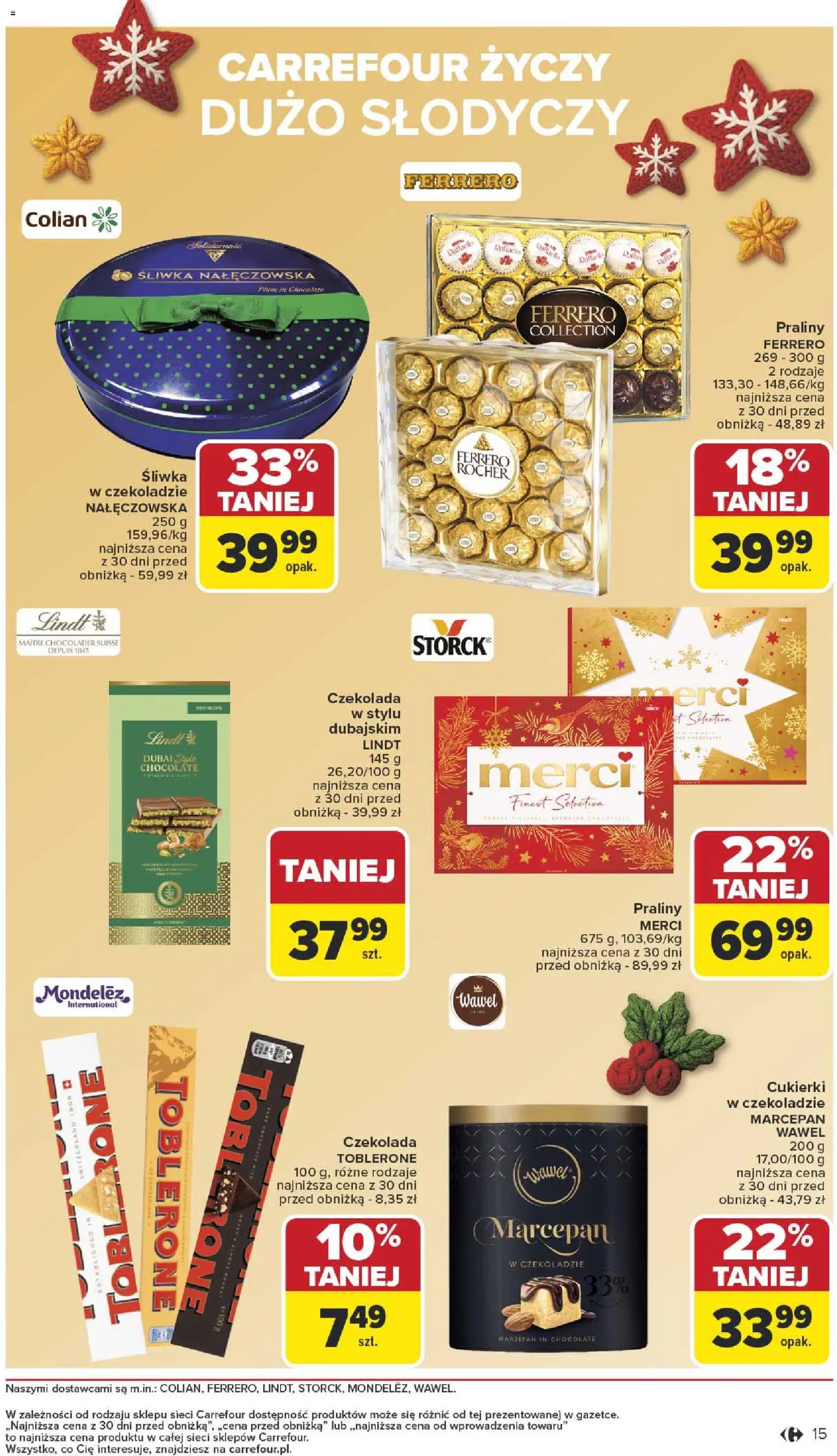 Carrefour Gazetka - Święta od 01.12.2025 | Strona: 15 | Produkty: Śliwka nałęczowska, Praliny, Merci, Marcepan