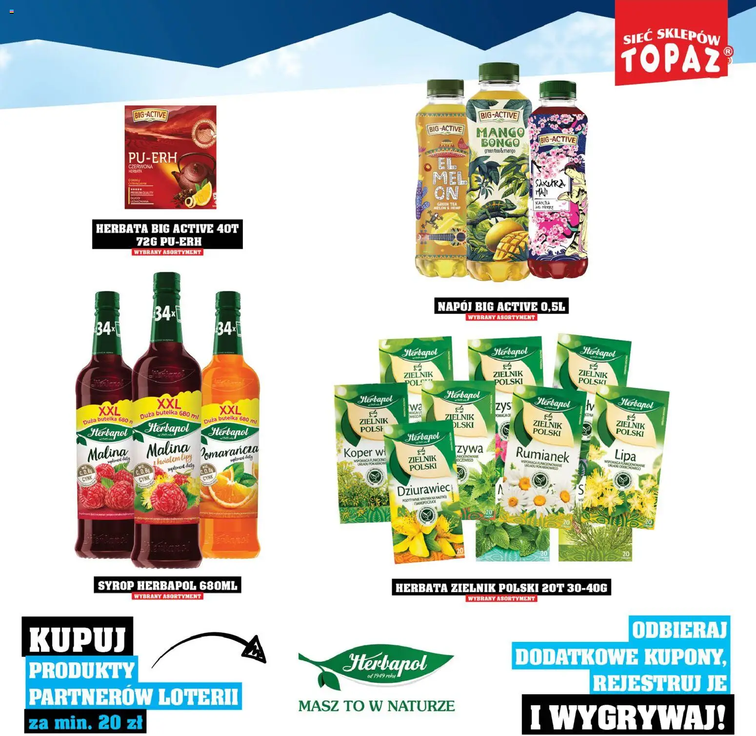 Topaz Gazetka - Katalog Produktów Objętych Loterią od 01.12.2025 | Strona: 75 | Produkty: Mango, Syrop, Malina, Herbata