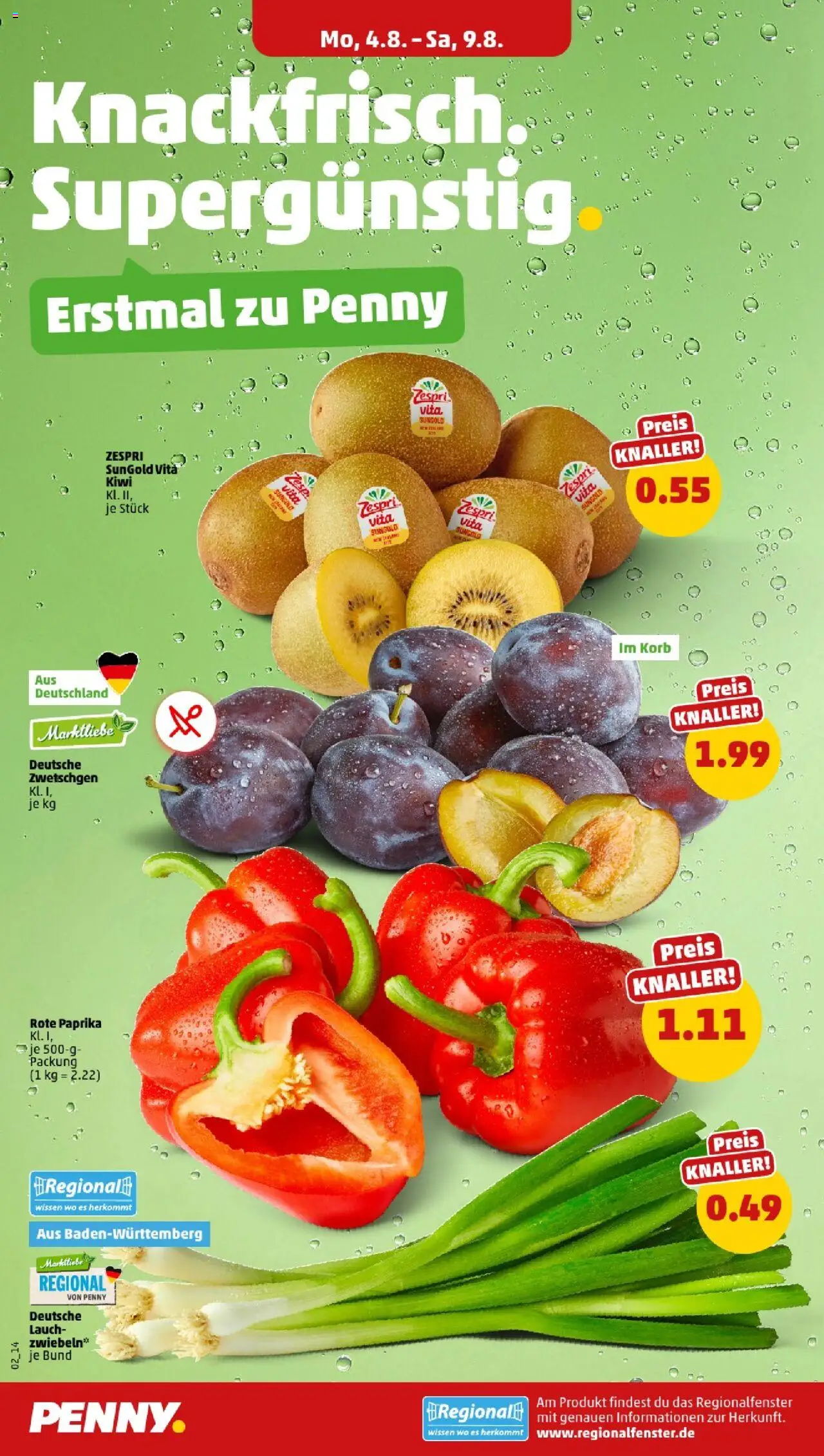 Penny - Baden-Württemberg - gültig ab dem 04.08.2025 | Seite: 2 | Produkte: Korb, Zwetschgen, Zwiebeln, Kiwi