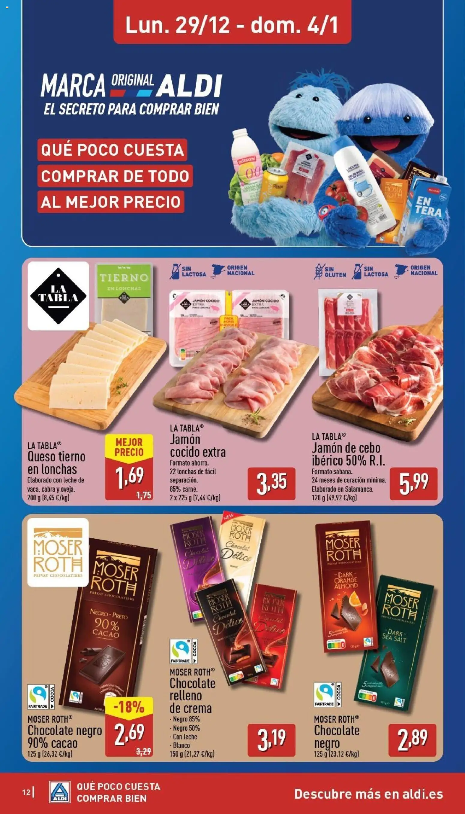 Aldi folleto Península │ válido desde el 29.12.2025 | Página: 12 | Productos: Leche, Chocolate, Jamón, Crema
