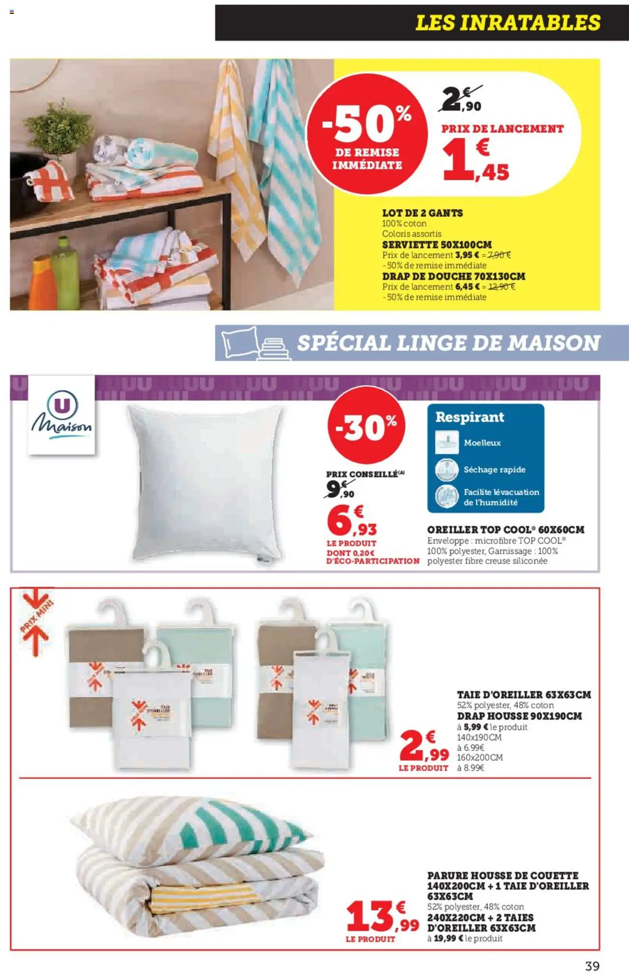  | Page: 39 | Produits: Coton, Enveloppe, Oreiller, Douche