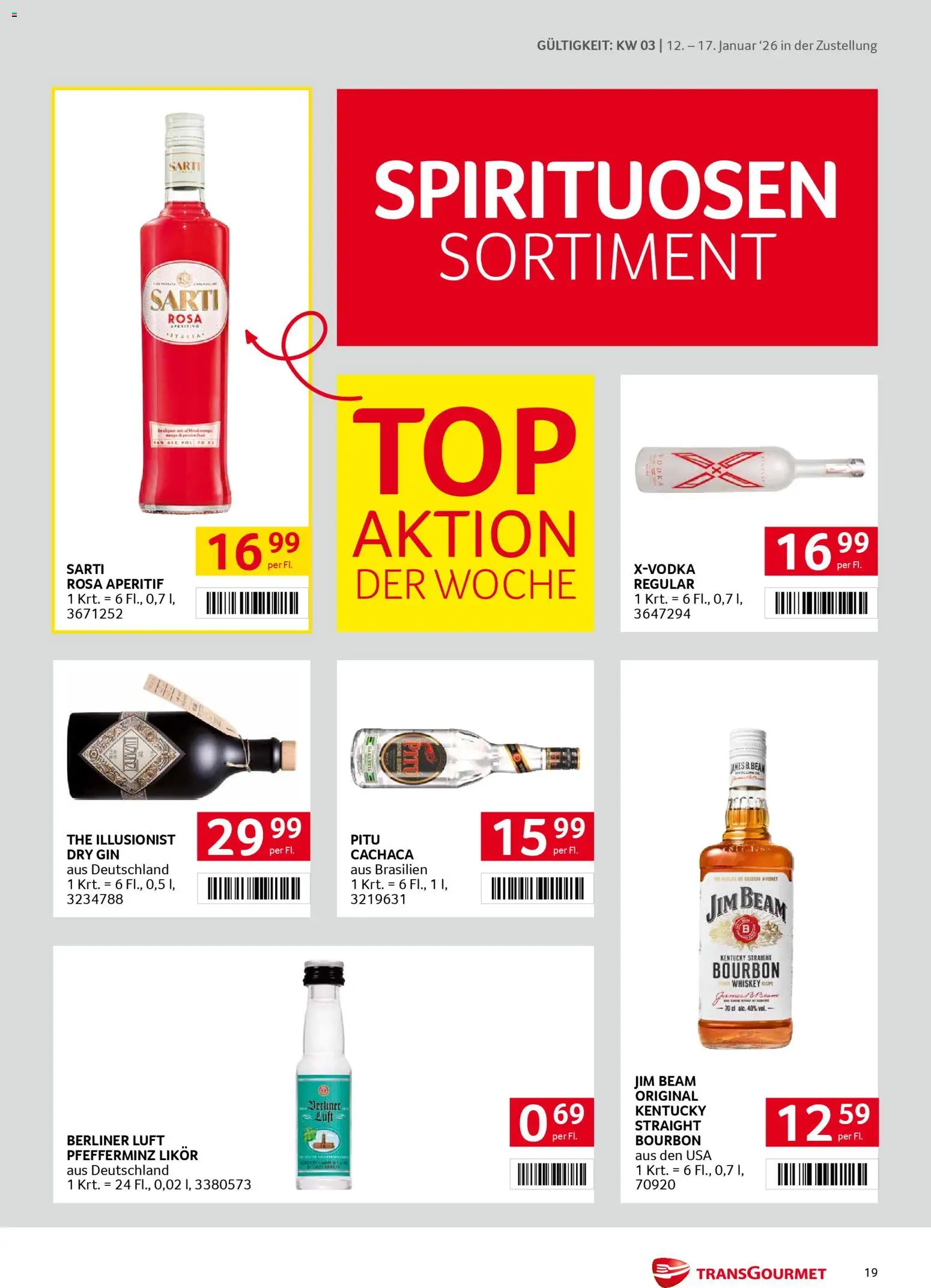 Transgourmet Zustellaktion gültig ab 12.01.2026 | Seite: 19 | Produkte: Gin, Whiskey, Bourbon