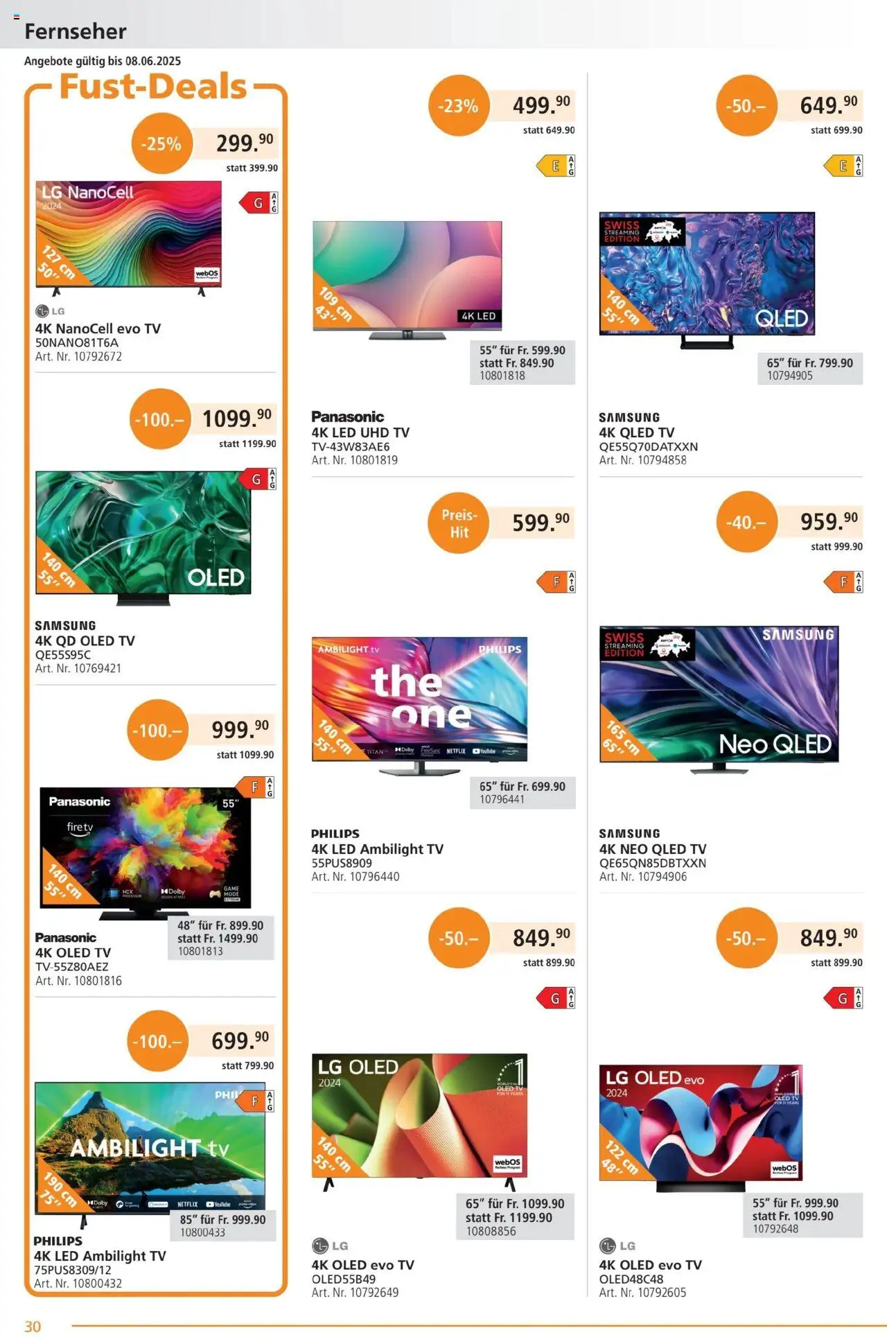 Fust Aktionen ab 26.05.2025 | Seite: 30 | Produkte: Fernseher, TV, LG, Panasonic
