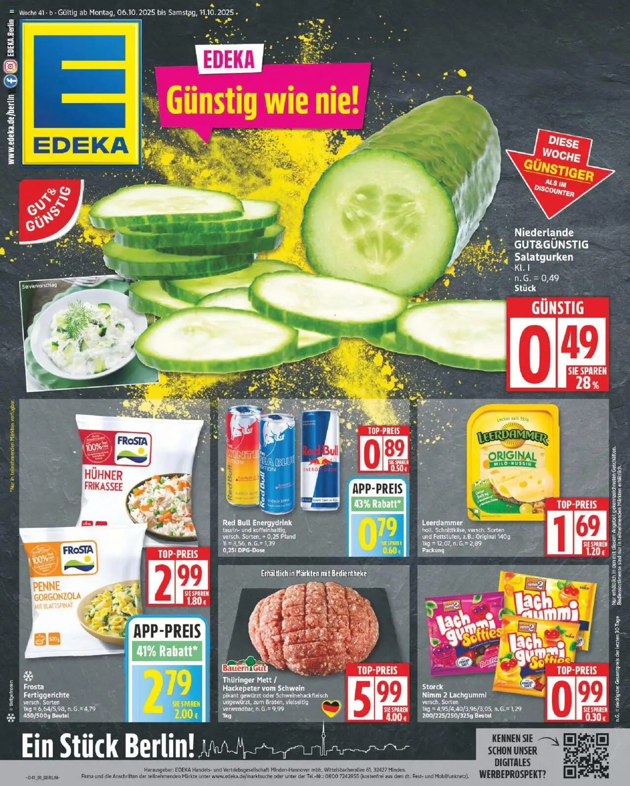 Edeka Prospekt 	 – gültig ab 06.10.2025 | Seite: 1 | Produkte: Red bull, Energy, Frosta, Fertiggerichte