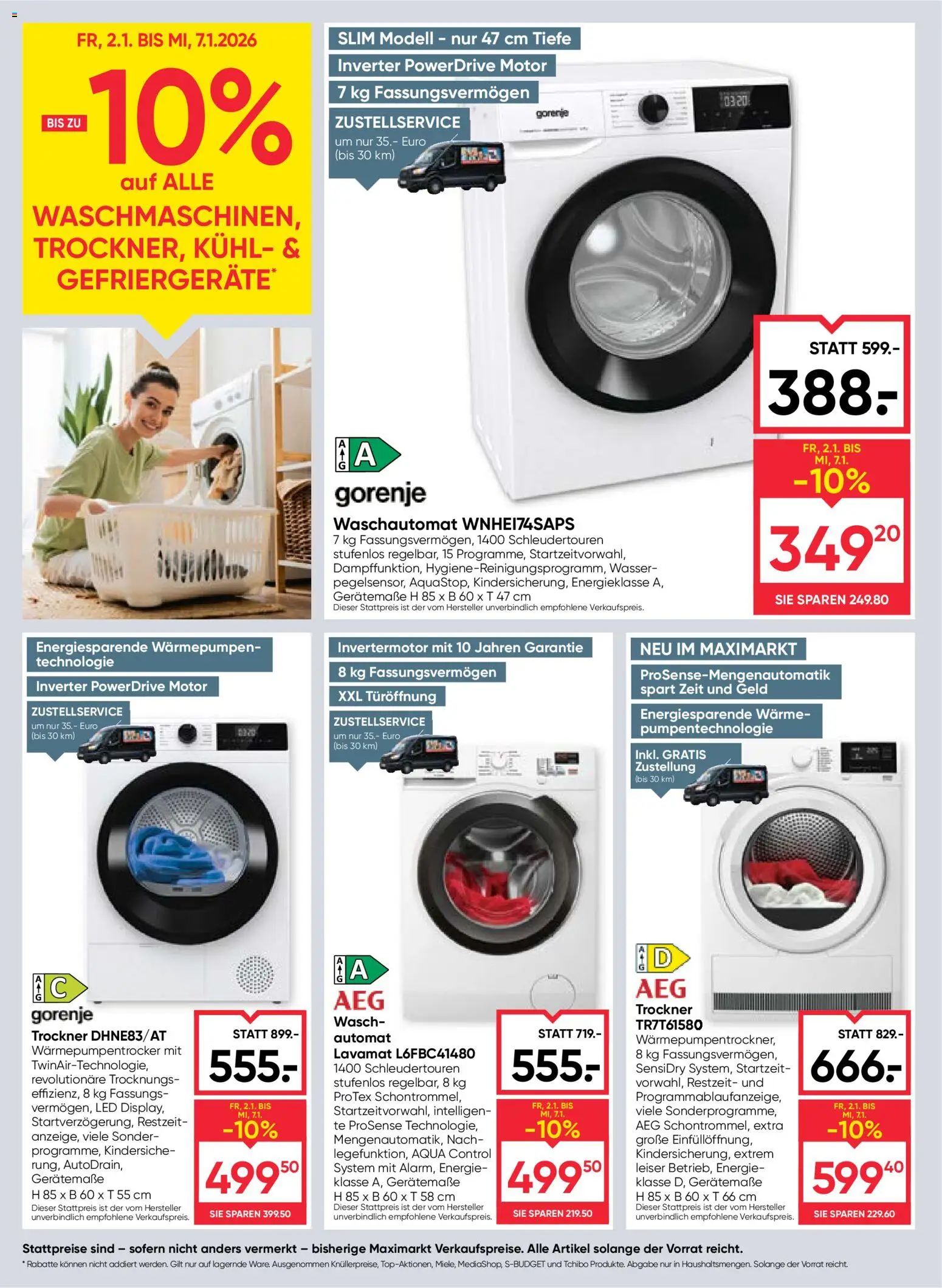Maximarkt Flugblatt gültig ab 02.01.2026 | Seite: 20 | Produkte: Wasser, Trockner