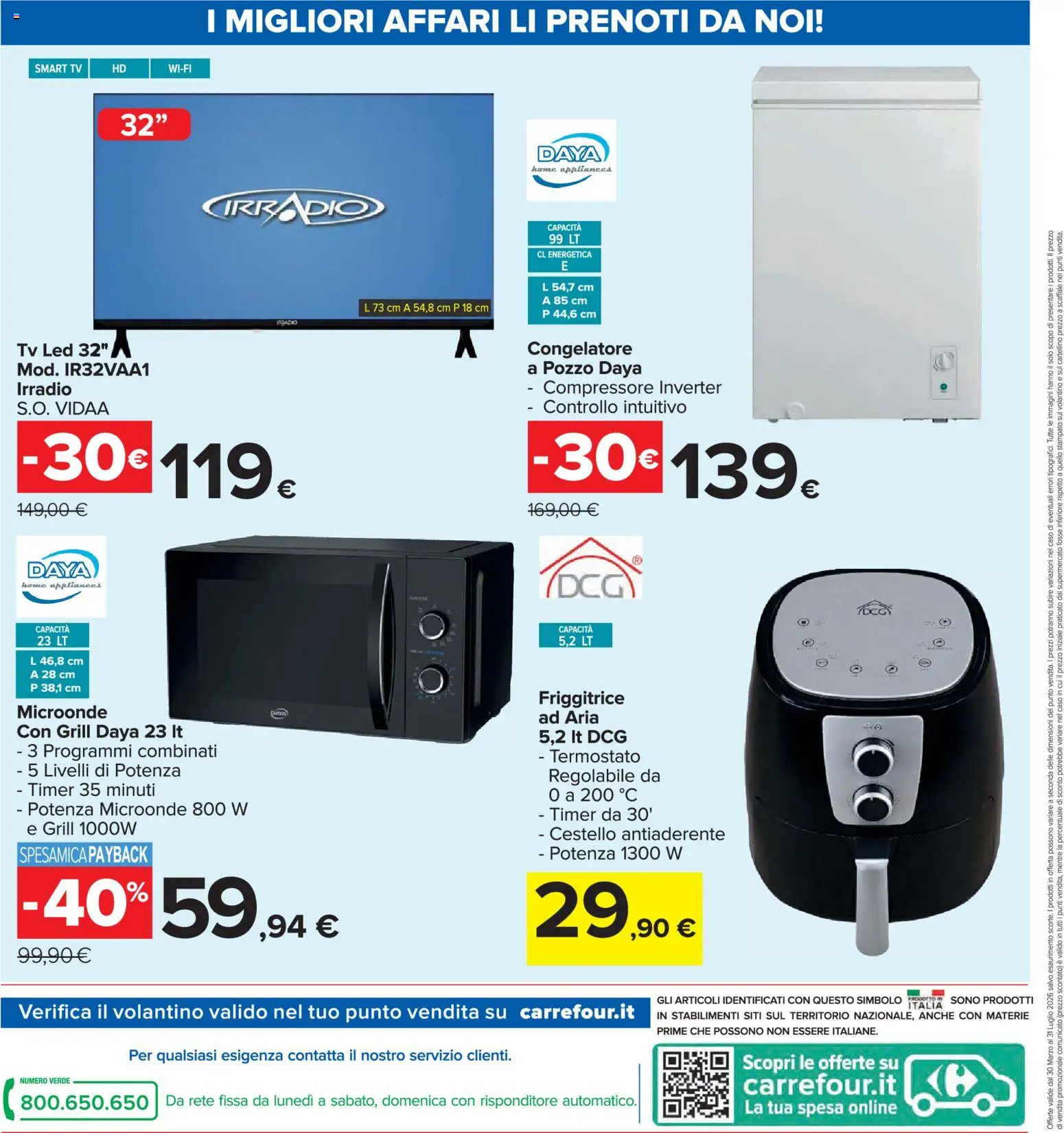 Volantino Carrefour del 30.03.2026 | Pagina: 4 | Prodotti: Microonde, smart TV, TV, Congelatore