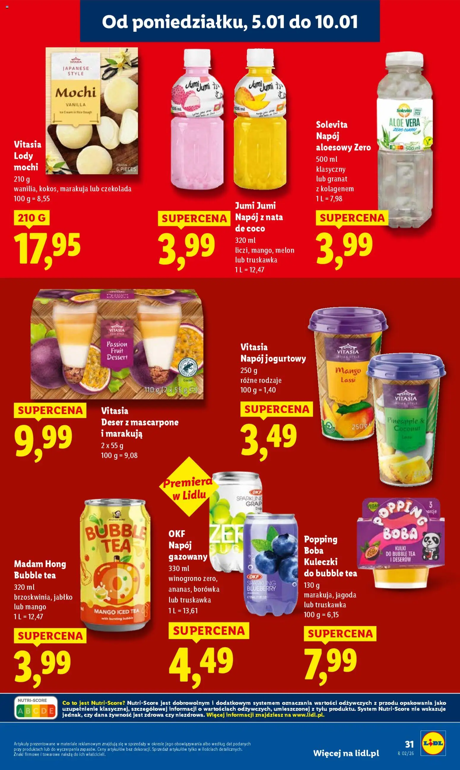 Lidl Gazetka od 05.01.2026 | Strona: 33 | Produkty: Napój aloesowy, Mascarpone, Czekolada, Lody