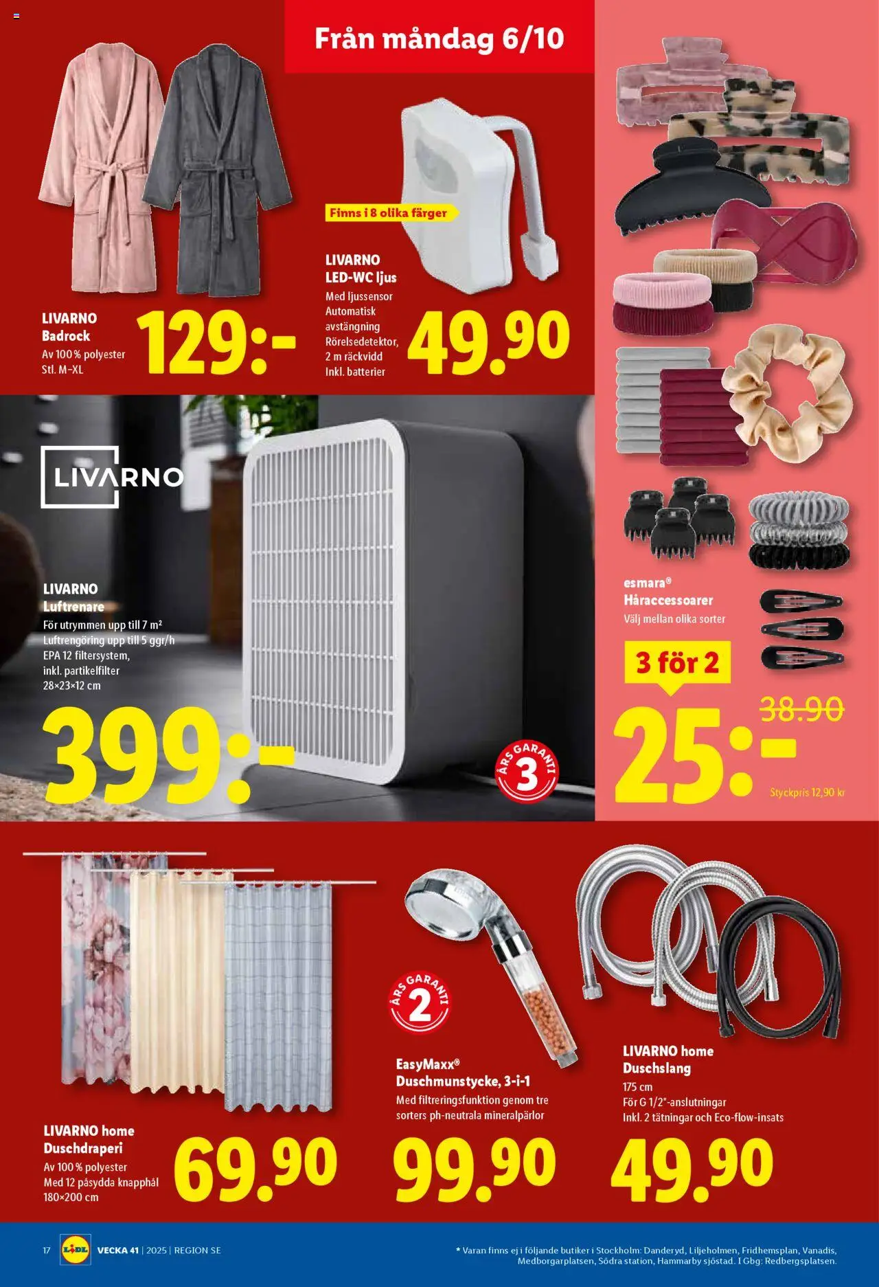 Lidl reklamblad aktuell från 06.10.2025 | Sida: 19 | Produkter: Luftrenare, Duschdraperi, Badrock, Ljus
