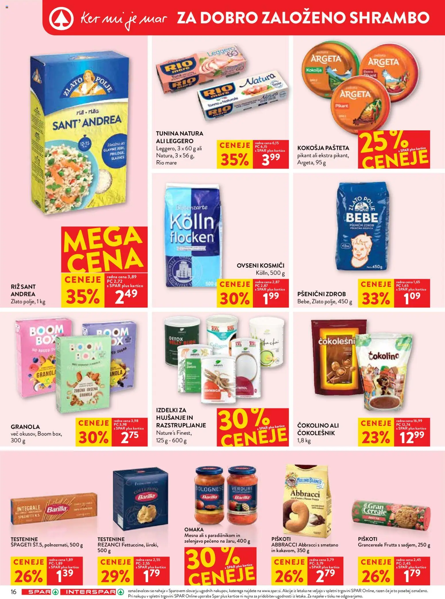 Novi Spar katalog ponudbe – veljaven od 08.04.2026 | Stran: 18 | Izdelki: Rezanci, Zdrob, Kosmici, Testenine