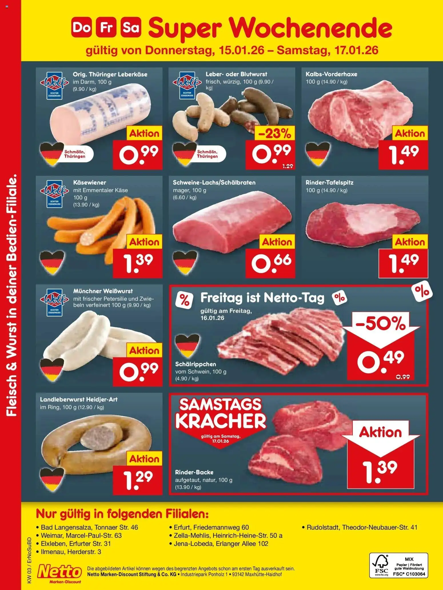 Netto Marken-Discount prospekt Nordhausen	 – gültig ab 12.01.2026 | Seite: 11 | Produkte: Käse, Weißwurst, Fleisch, Leberkase