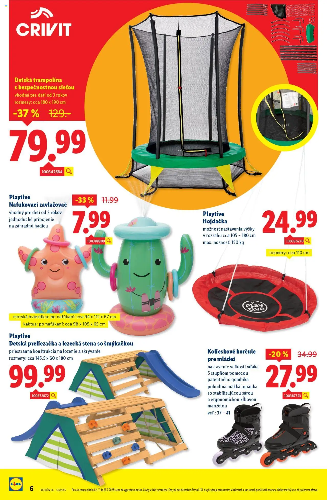 Lidl online magazín │ platný od 21.07.2025 | Strana: 6 | Produkty: Hojdačka, Korčule, Trampolína