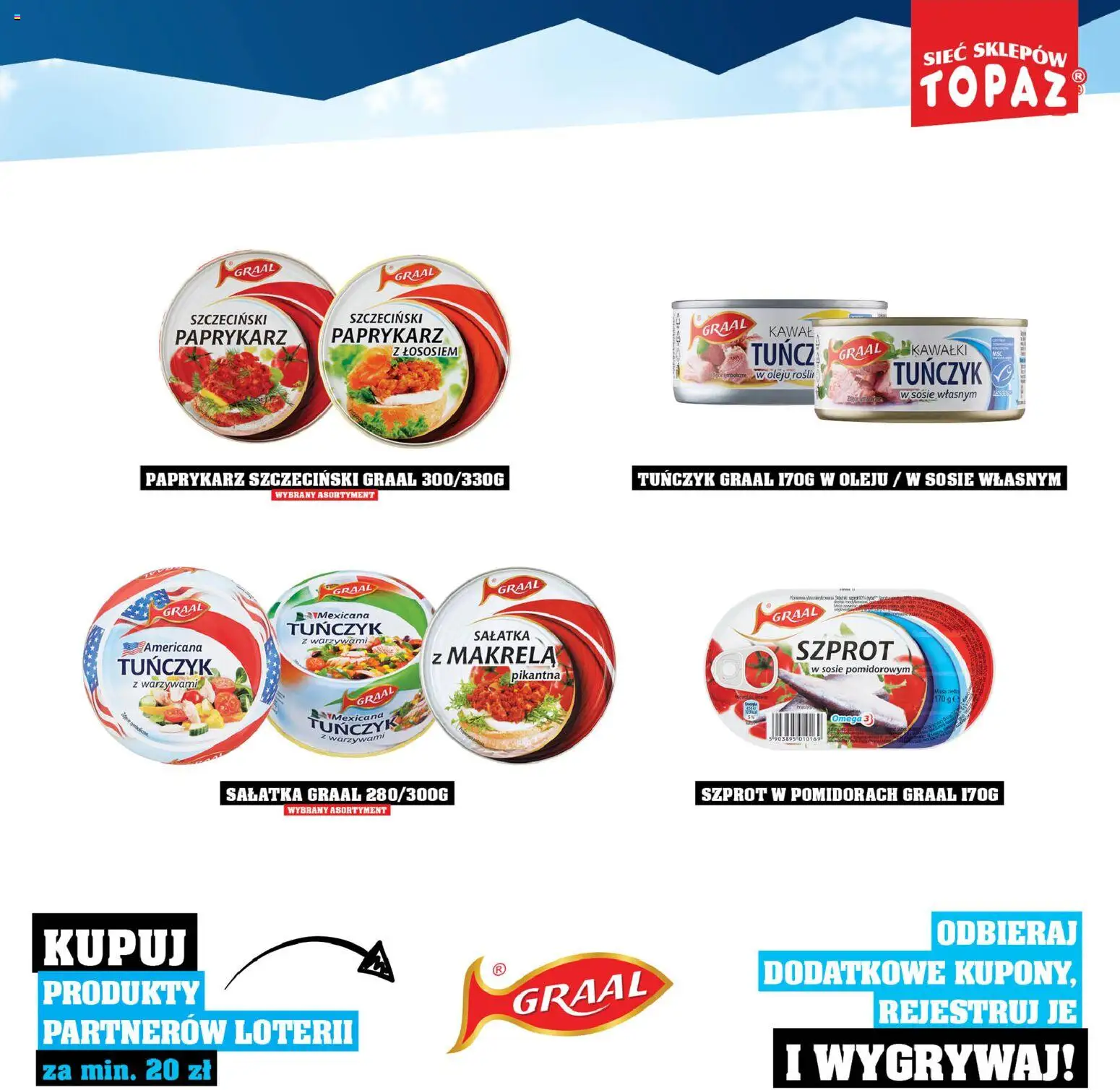 Topaz Gazetka - Katalog Produktów Objętych Loterią od 01.12.2025 | Strona: 27 | Produkty: Paprykarz, Paprykarz szczeciński, Makrela, Sałatka