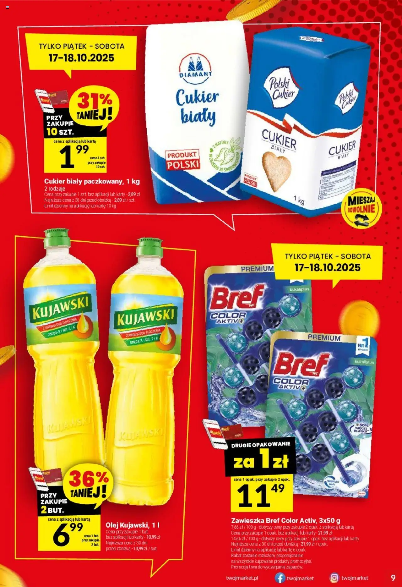 Twój Market Gazetka od 15.10.2025 | Strona: 9 | Produkty: Karta, Cukier biały, Olej, Cukier
