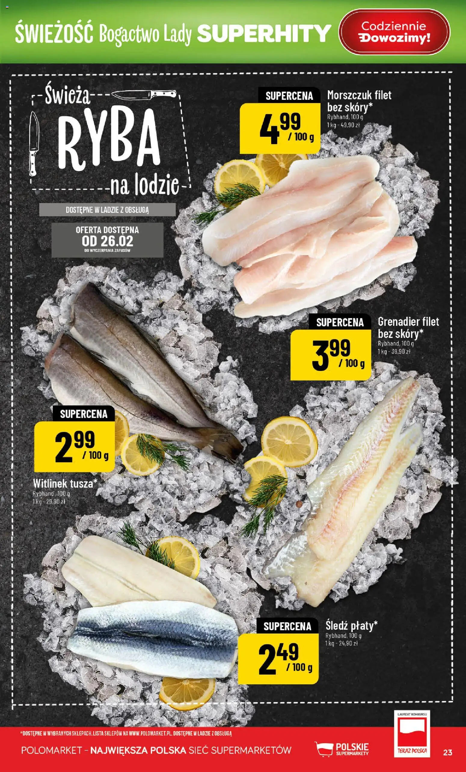 POLOmarket Gazetka od 25.02.2026 | Strona: 23 | Produkty: Śledź, Morszczuk, Ryba