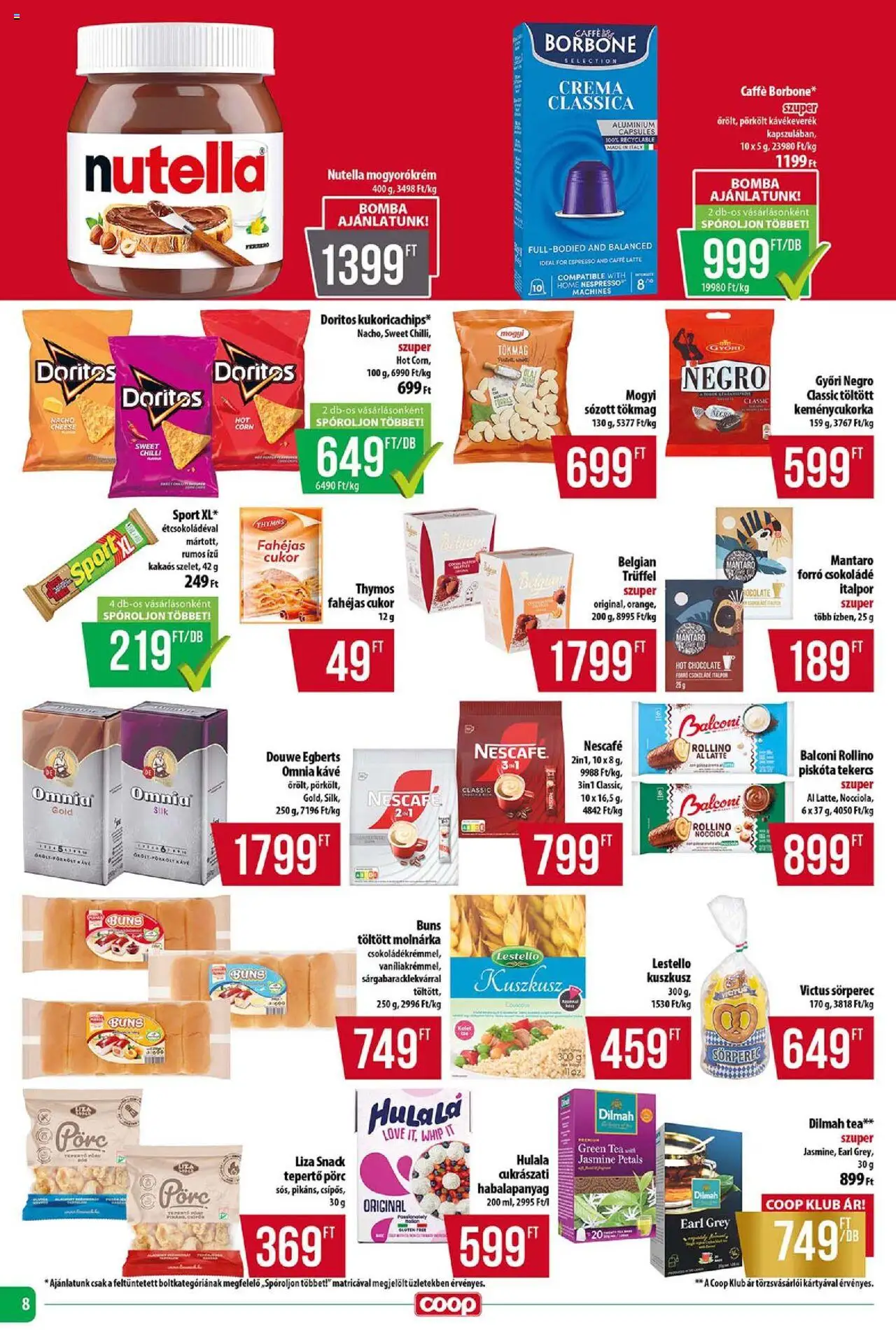 COOP akciós ujság - amely érvényes a következő dátumtól: 16.10.2025 | Oldal: 8 | Termékek: Piskóta, Kávé, Mogyorókrém, Cukor
