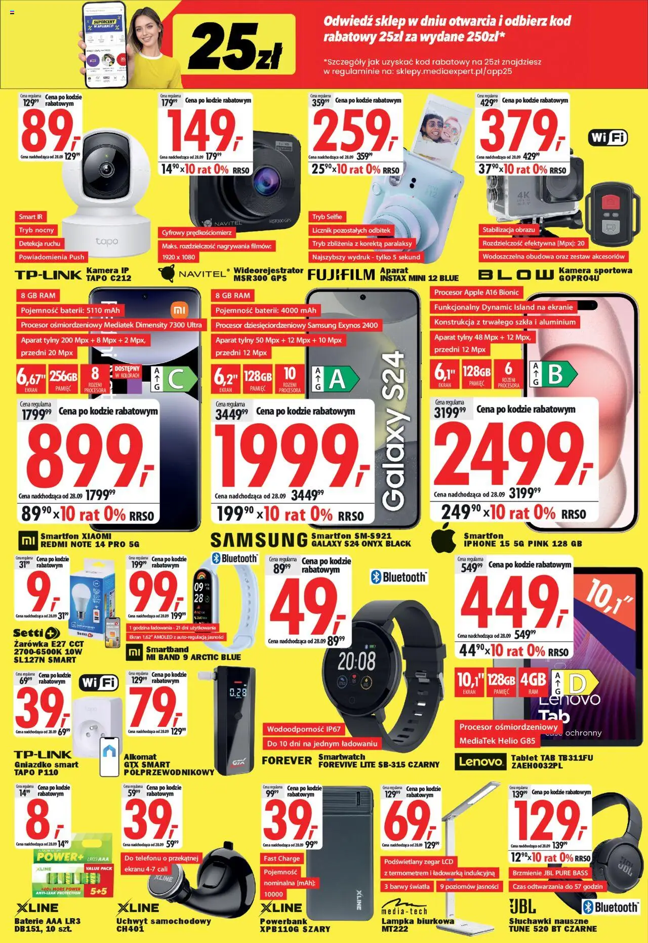 Mediaexpert Gazetka - Wielkie otwarcie Wyrzysk od 18.09.2025 | Strona: 4 | Produkty: Słuchawki, Baterie, Lampka biurkowa, Smartband