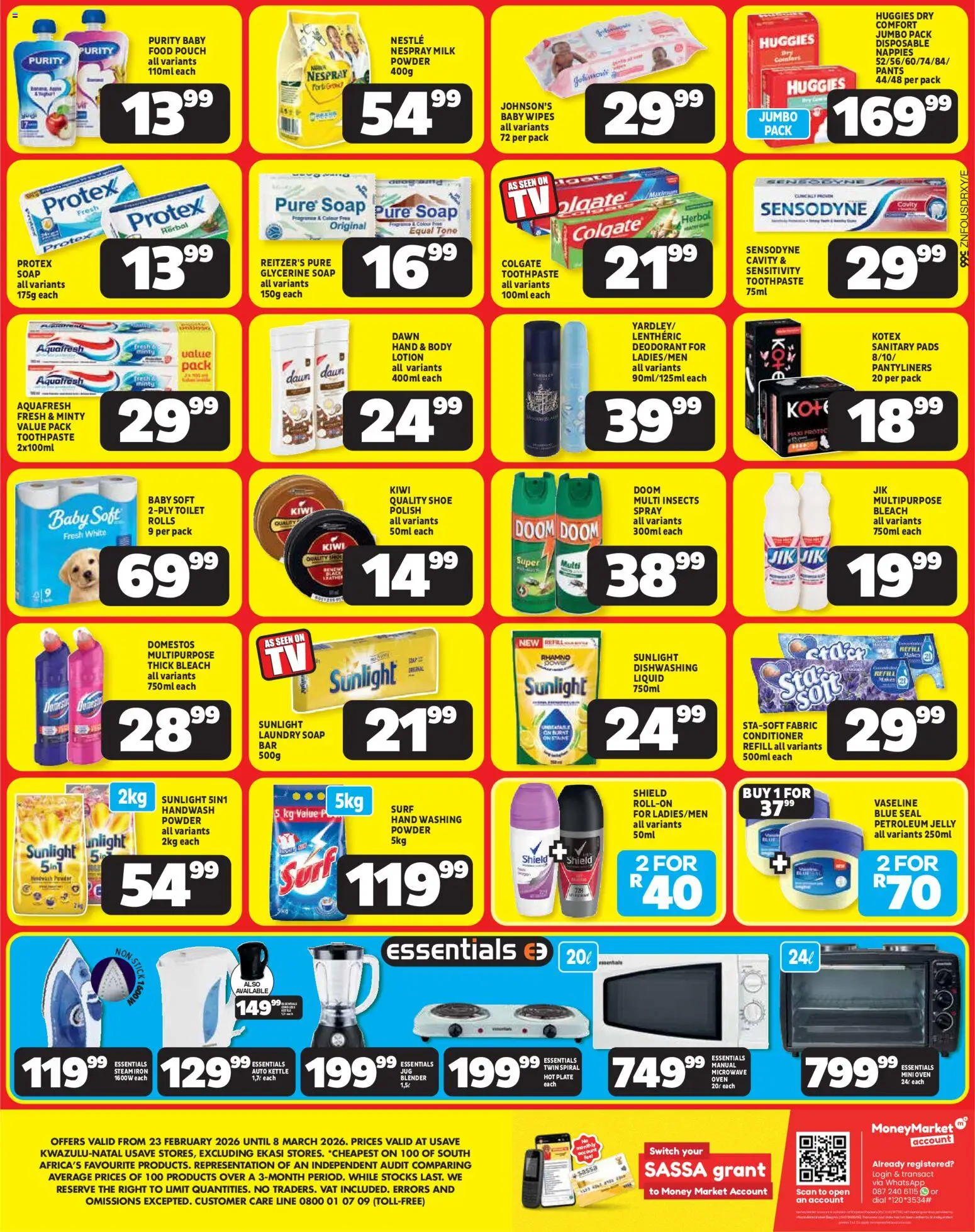 New Usave catalogue – valid from 23.02.2026 | Page: 4 | Products: Handwash, Microwave, Petroleum jelly, Lotion