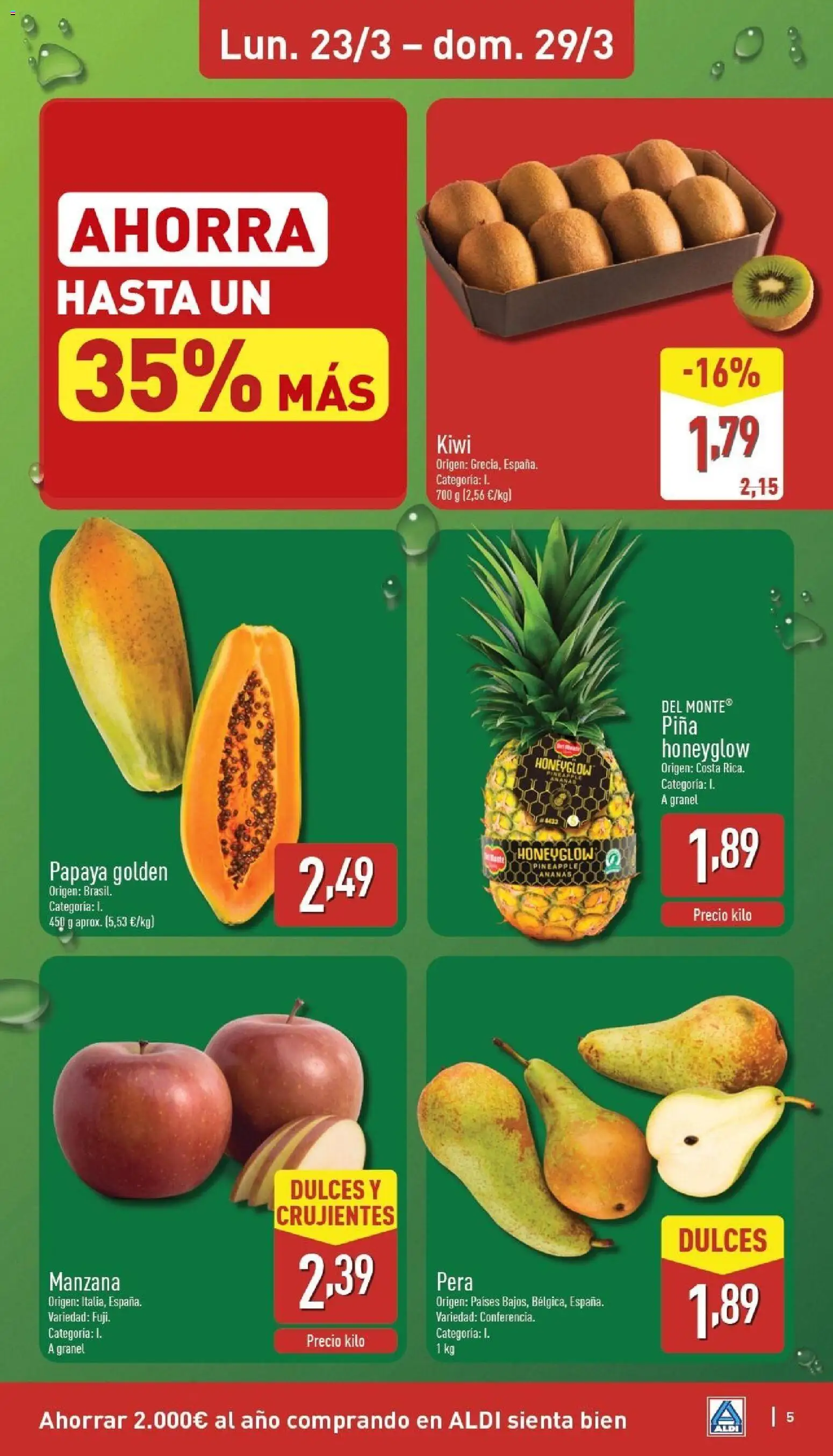Aldi folleto Península │ válido desde el 23.03.2026 | Página: 5 | Productos: Piña, Kiwi, Manzana, Apple