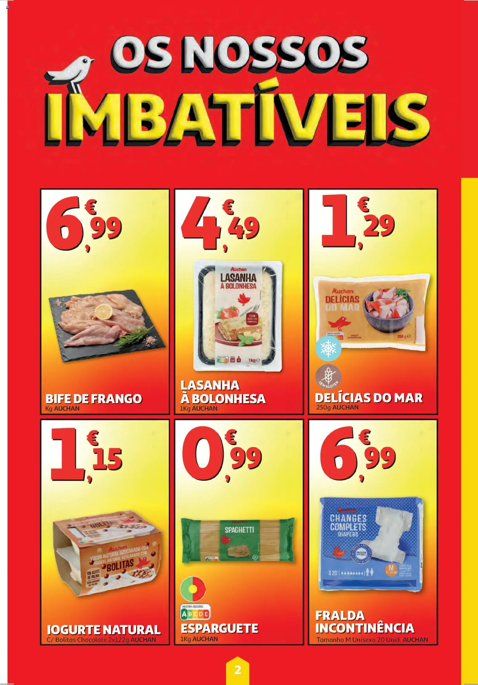 Auchan folheto │ válido de 19.03.2026 | Página: 2 | Produtos: Esparguete, Frango, Lasanha, Iogurte
