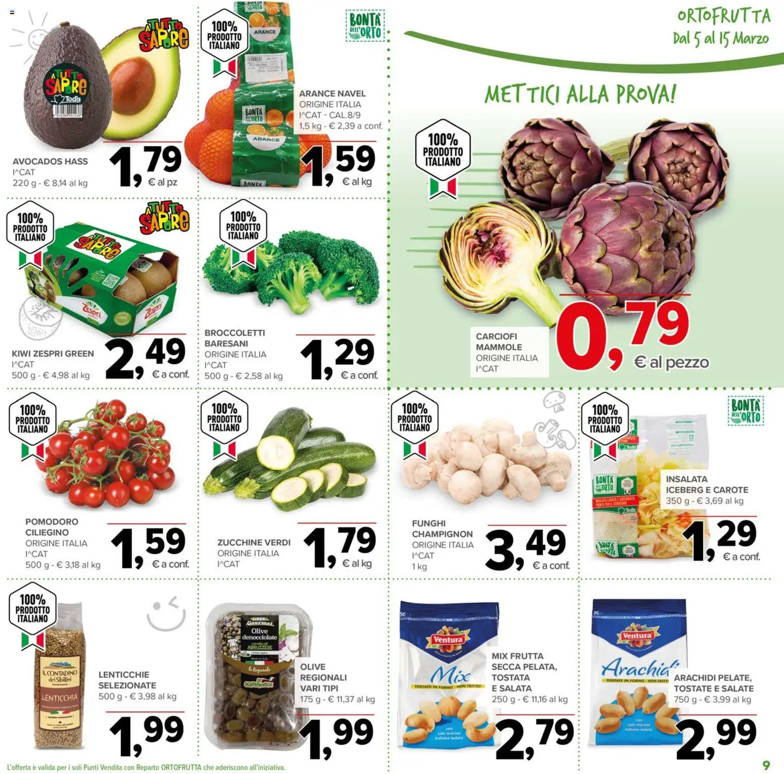 Volantino Todis del 05.03.2026 | Pagina: 9 | Prodotti: Insalata, Pomodoro, Broccoletti, Zucchine