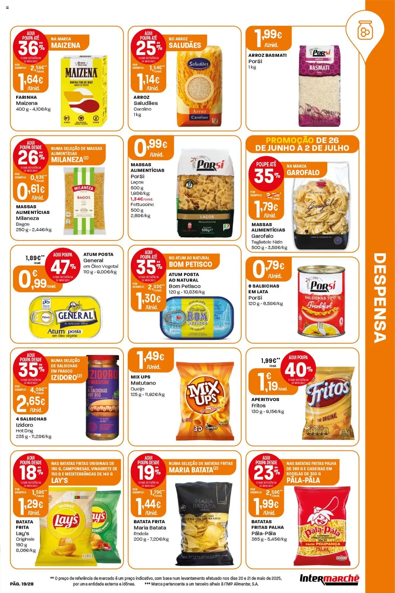 Intermarché folheto │ válido de 26.06.2025 | Página: 19 | Produtos: Batata, Milaneza, Batatas fritas, Milho