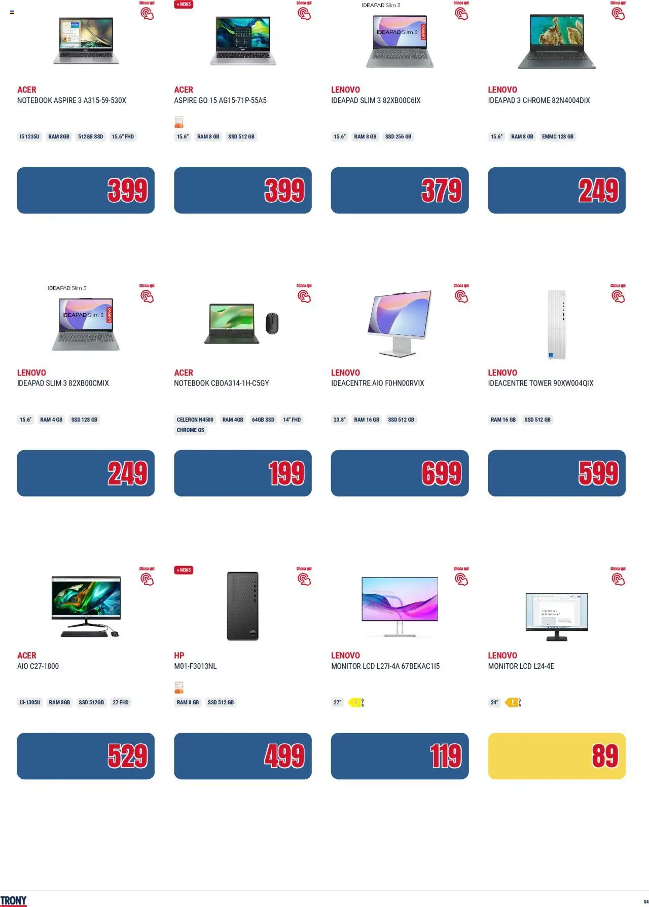 Volantino Trony del 21.08.2025 | Pagina: 4 | Prodotti: Monitor, Notebook