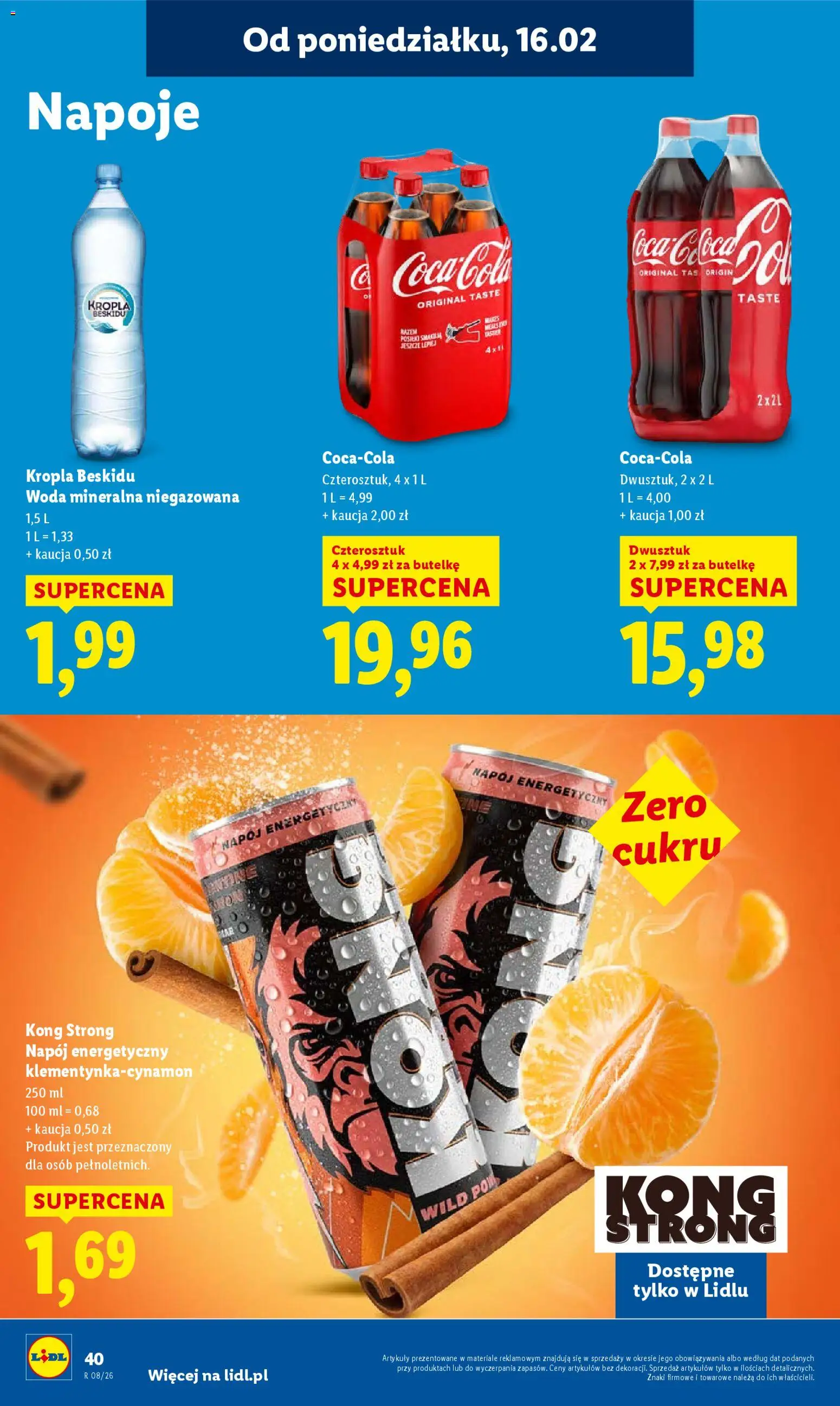 Lidl Gazetka od 16.02.2026 | Strona: 40 | Produkty: Napoje, Coca cola, Woda