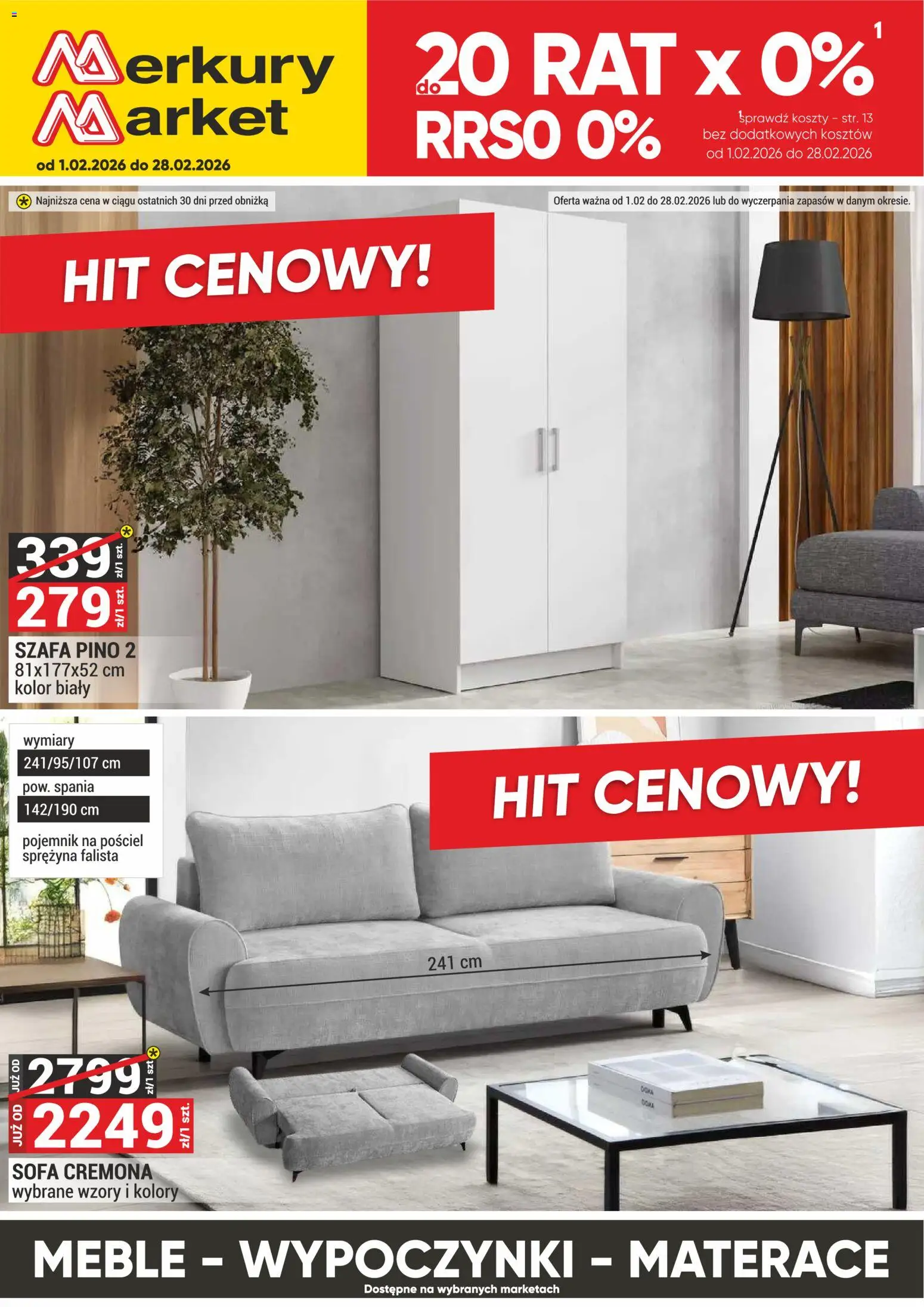 Merkury Market Gazetka - Meble, Wypoczynki, Materace od 01.02.2026 | Strona: 1 | Produkty: Pościel, Szafa, Sofa