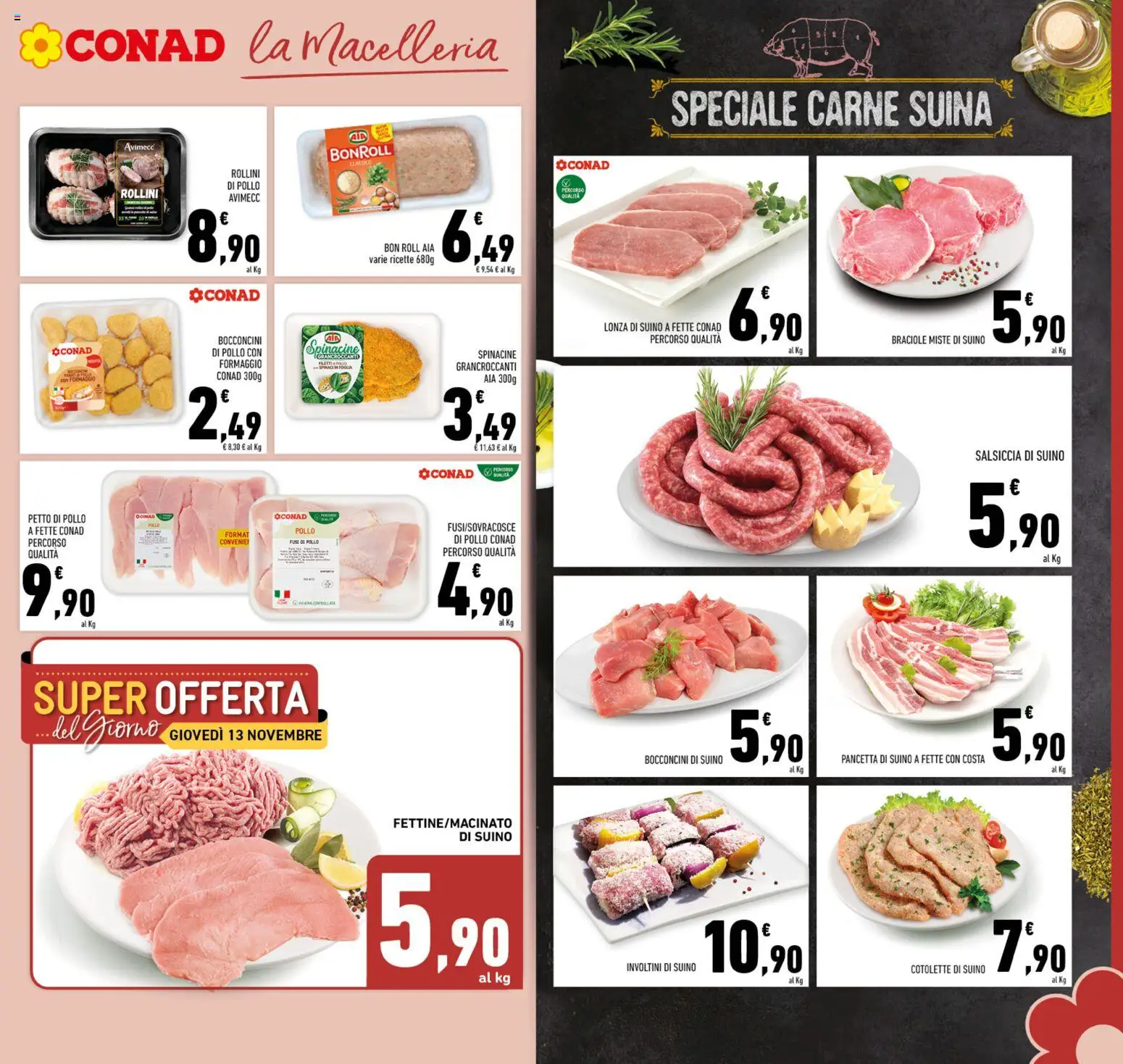 Volantino Conad del 06.11.2025 | Pagina: 7 | Prodotti: Petto di Pollo, Pollo, Suino, Formaggio