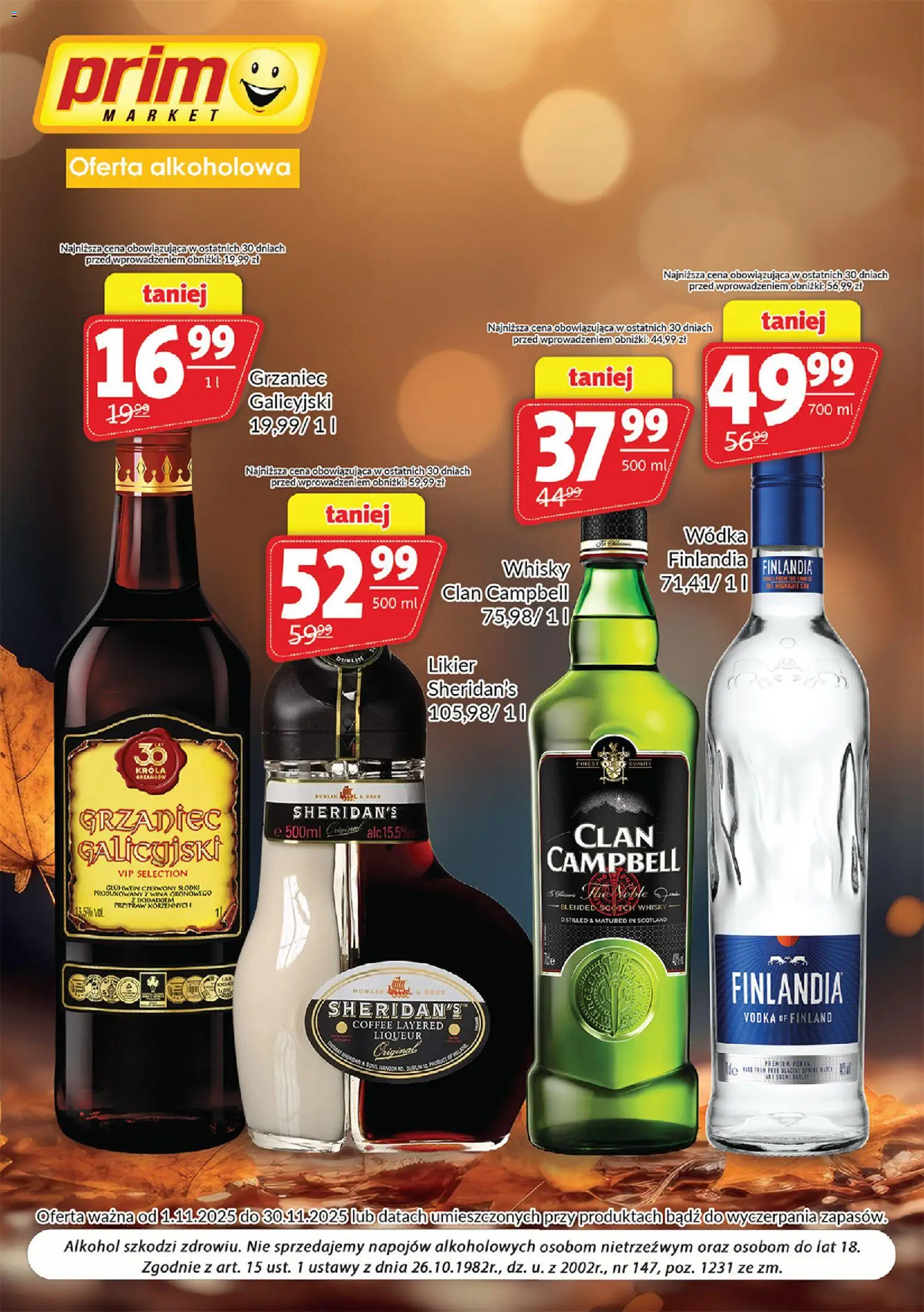 Prim Market Gazetka - Oferta alkoholowa od 01.11.2025 | Strona: 1 | Produkty: Likier Sheridan's, Vodka, Alkohol, Whisky