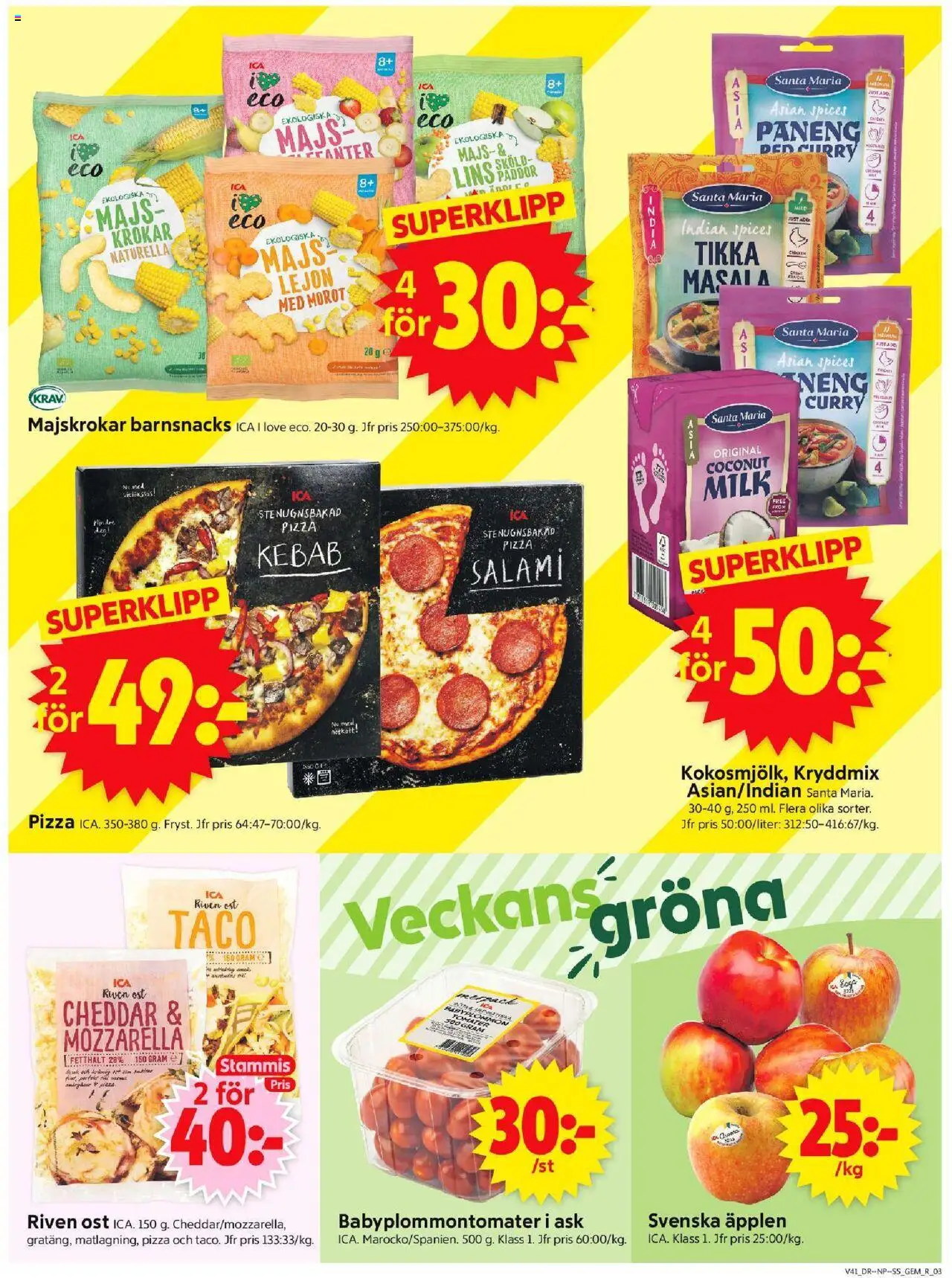 ICA Supermarket reklamblad aktuell från 06.10.2025 | Sida: 3 | Produkter: Ost, Salami, Tomater, Majs