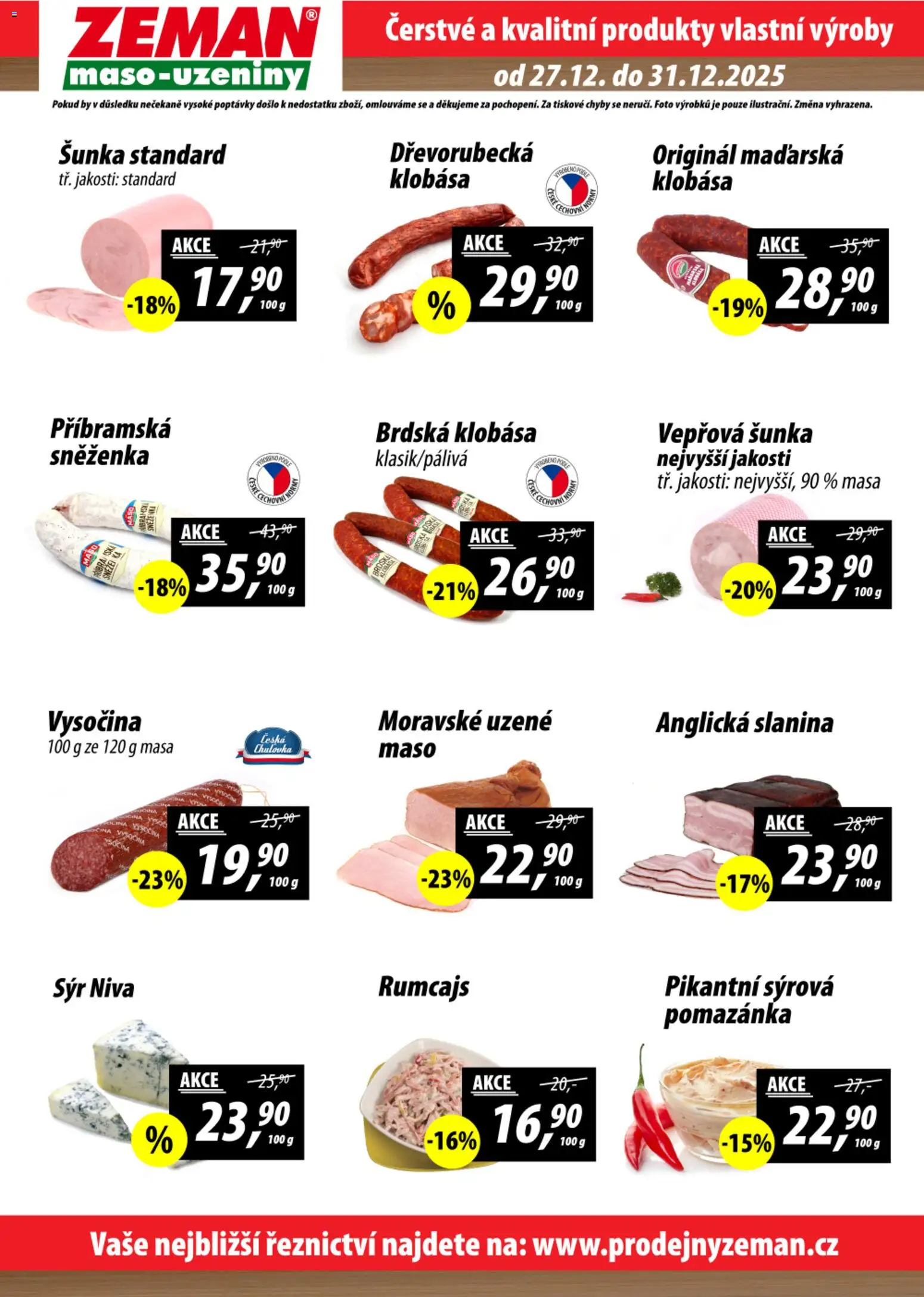 Prodejny Zeman leták od 27.12.2025 | Strana: 2 | Produkty: Sýr, Klobása, Anglická slanina, Vysočina