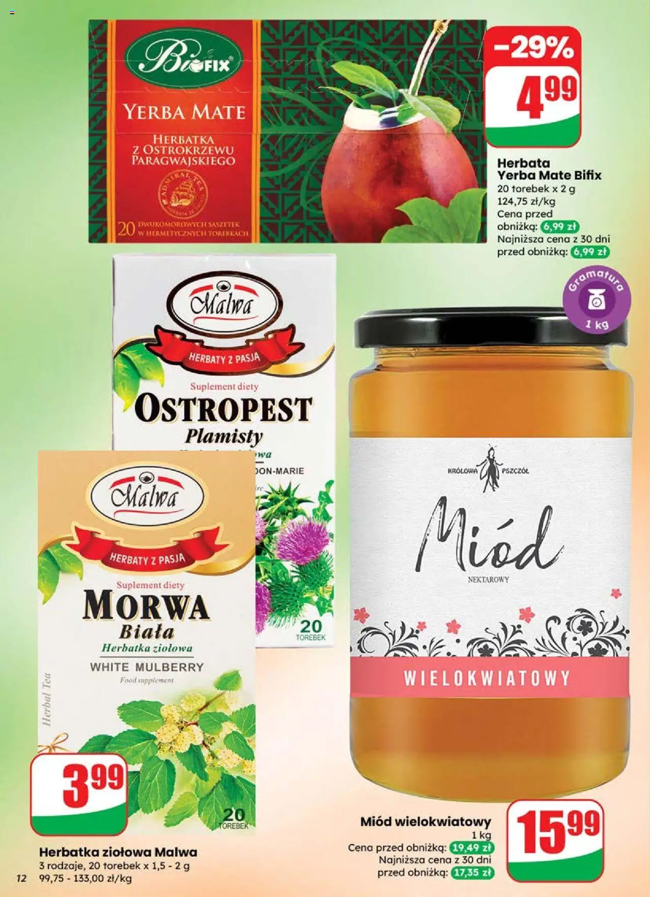 Dino Gazetka od 25.06.2025 | Strona: 12 | Produkty: Miód, Herbata, Yerba mate