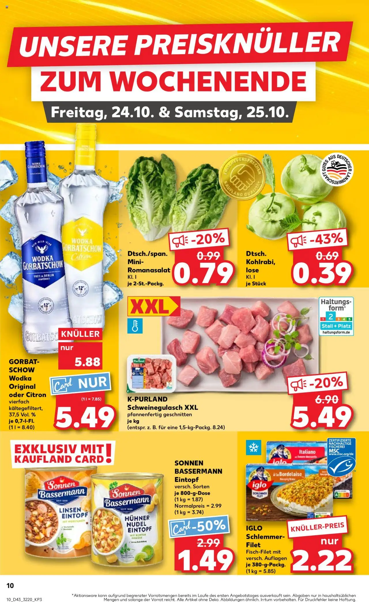 Kaufland prospekt Jena	 – gültig ab 23.10.2025 | Seite: 10 | Produkte: Schweinegulasch, Iglo, Wodka gorbatschow, Wodka