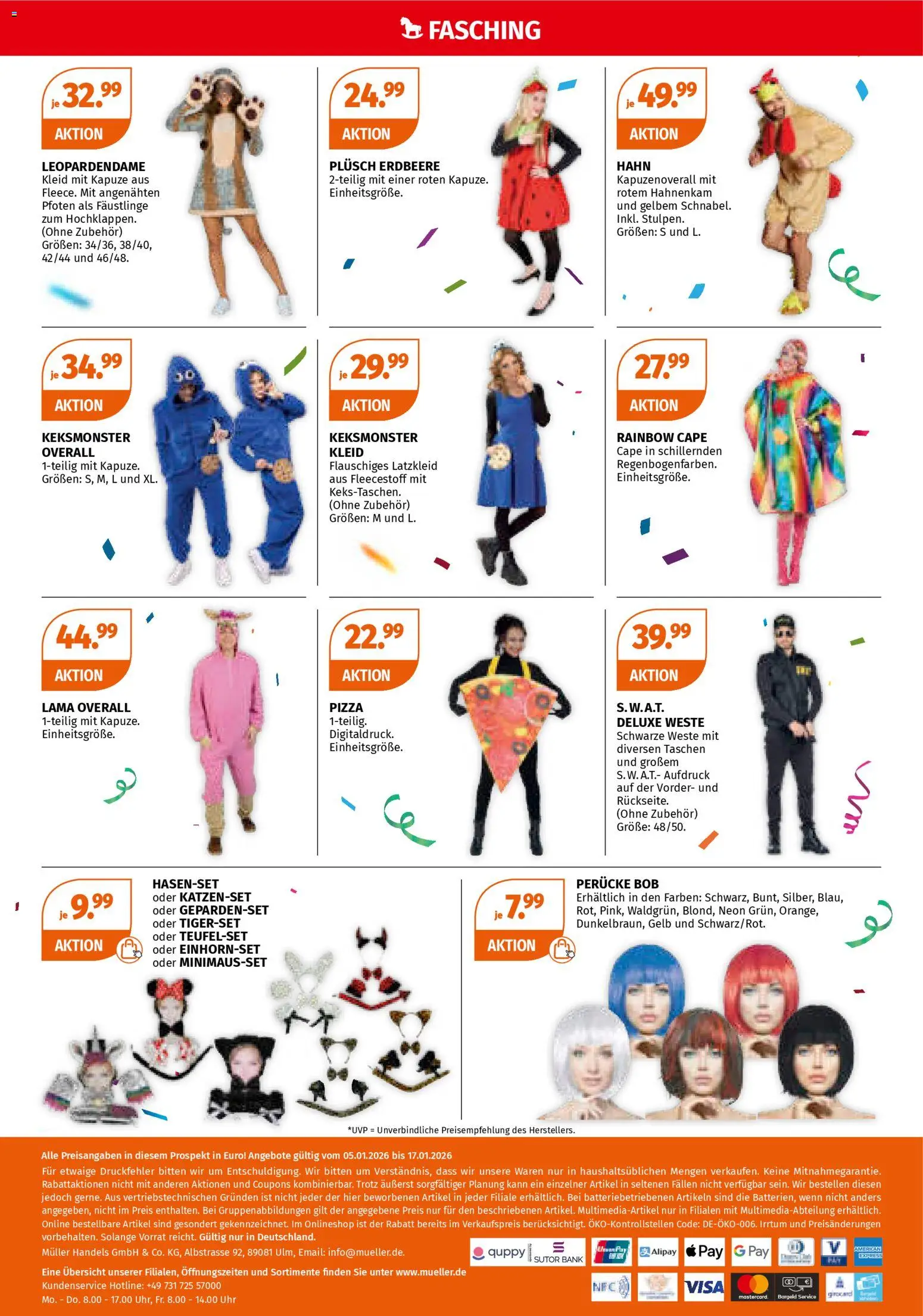 Müller Faschingsspaß für Groß & Klein – gültig ab 05.01.2026 | Seite: 4 | Produkte: Overall, Pizza, Kleid, Uhr