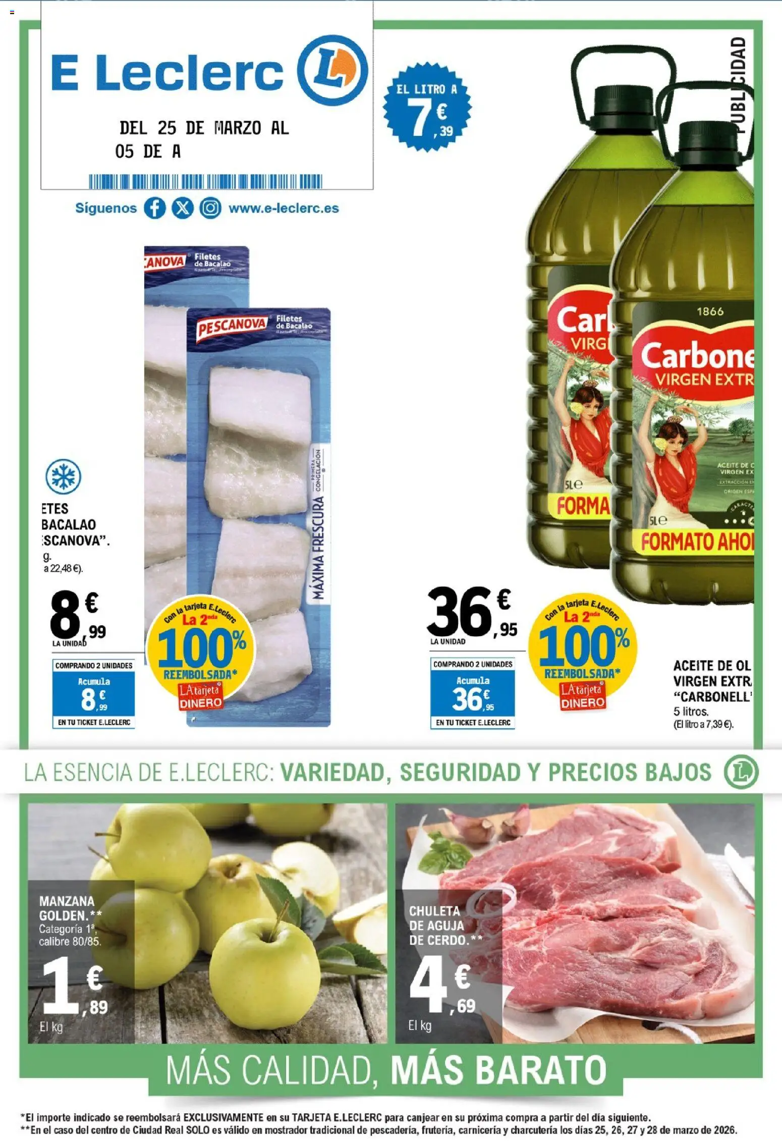 E.Leclerc folleto │ válido desde el 25.03.2026 | Página: 1 | Productos: Aceite, Cerdo, Manzana