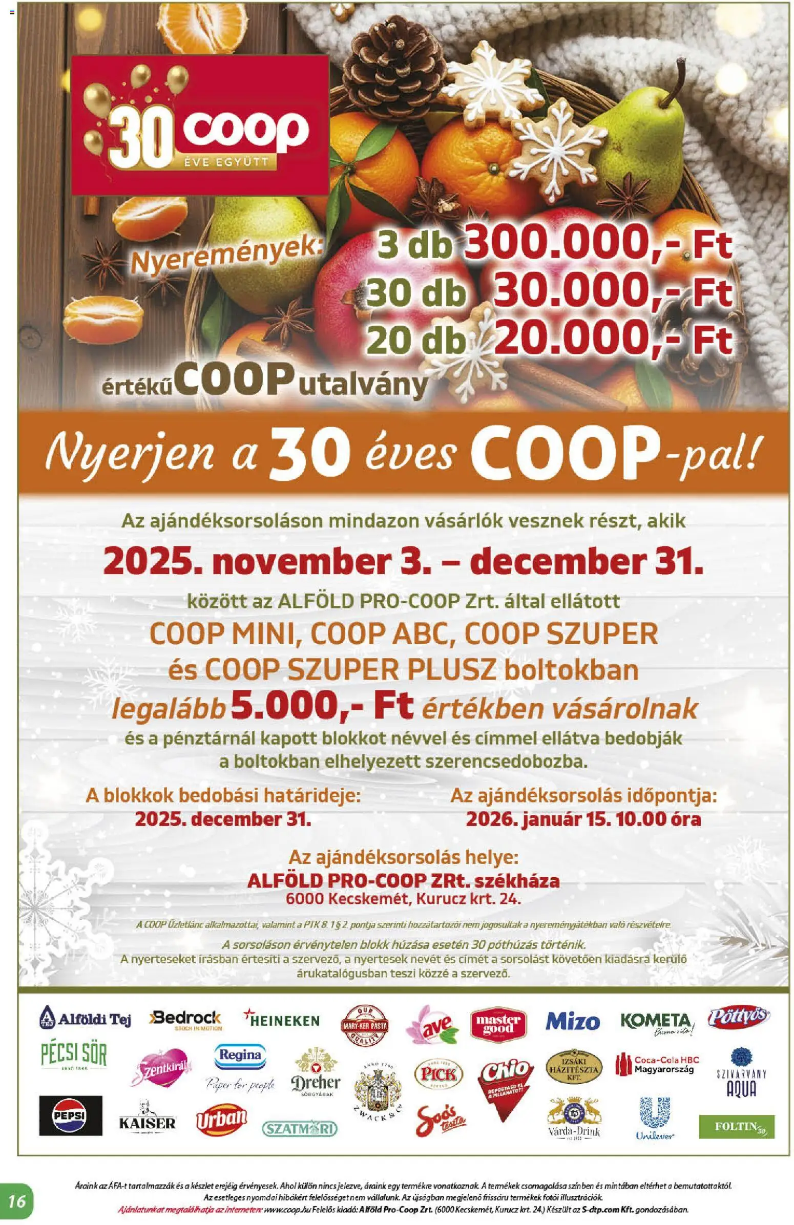 COOP akciós ujság - amely érvényes a következő dátumtól: 13.11.2025 | Oldal: 16 | Termékek: Kiseli krastavci, Pepsi, Sör, Óra