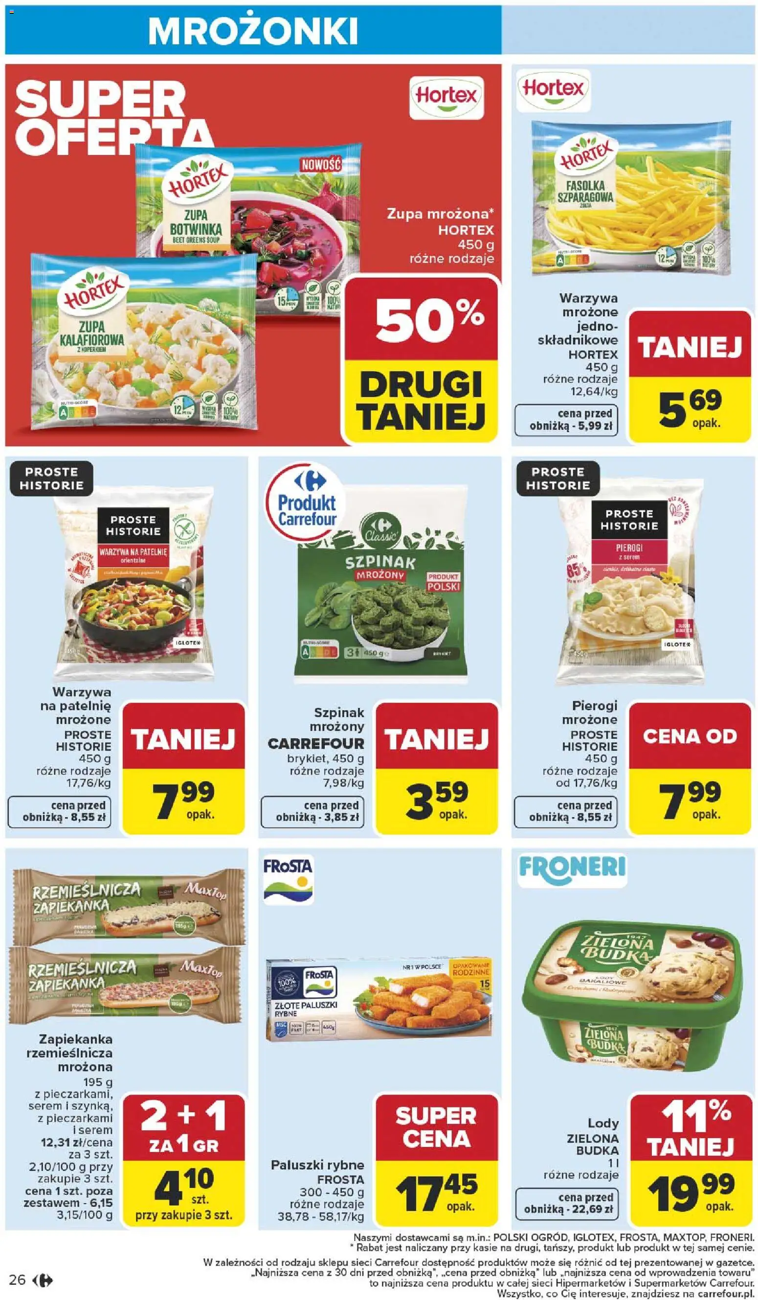 Carrefour Gazetka od 12.01.2026 | Strona: 28 | Produkty: Pierogi, Warzywa na patelnie, Paluszki, Zupa
