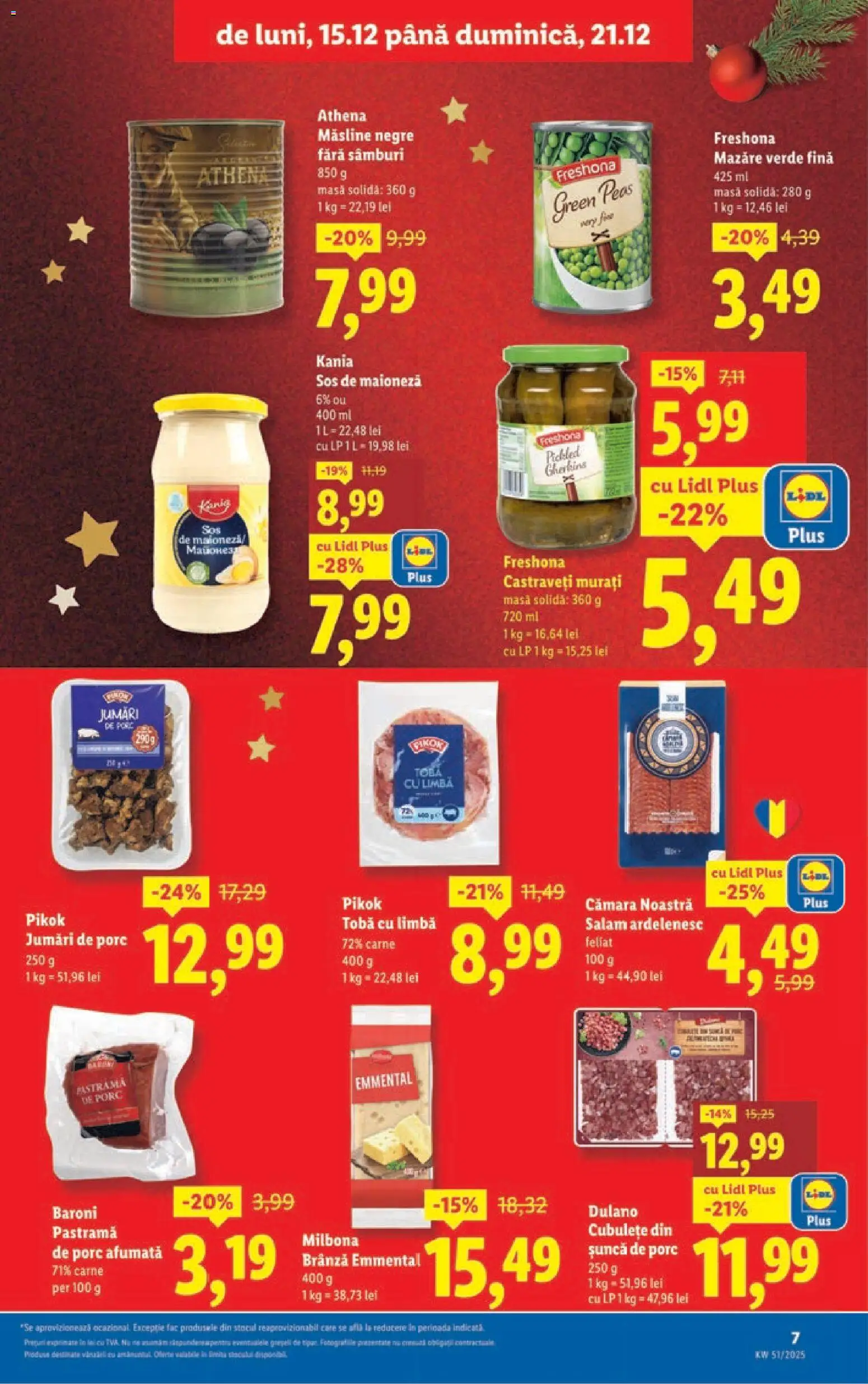 Noul catalog Lidl – valabil de la 15.12.2025 | Pagină: 7 | Produse: Mazăre, Masă, Brânză, Șuncă