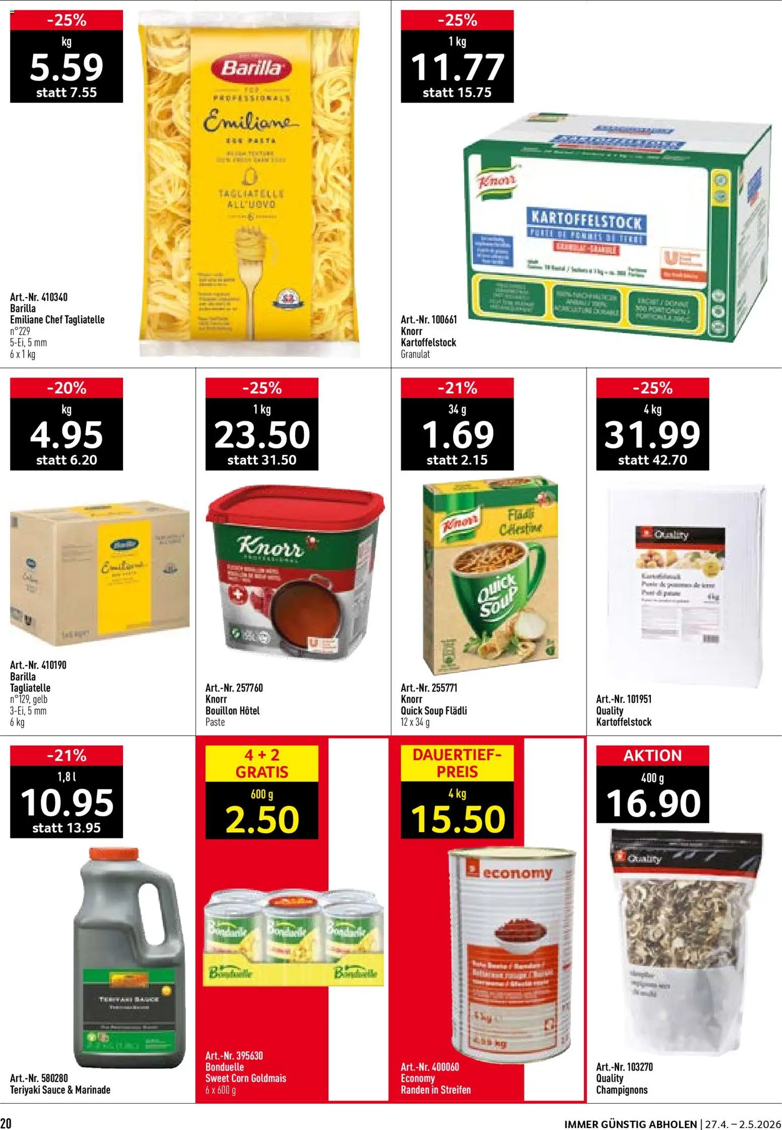 Prodega aktionen – gültig ab 27.04.2026 | Seite: 20 | Produkte: Barilla, Champignons