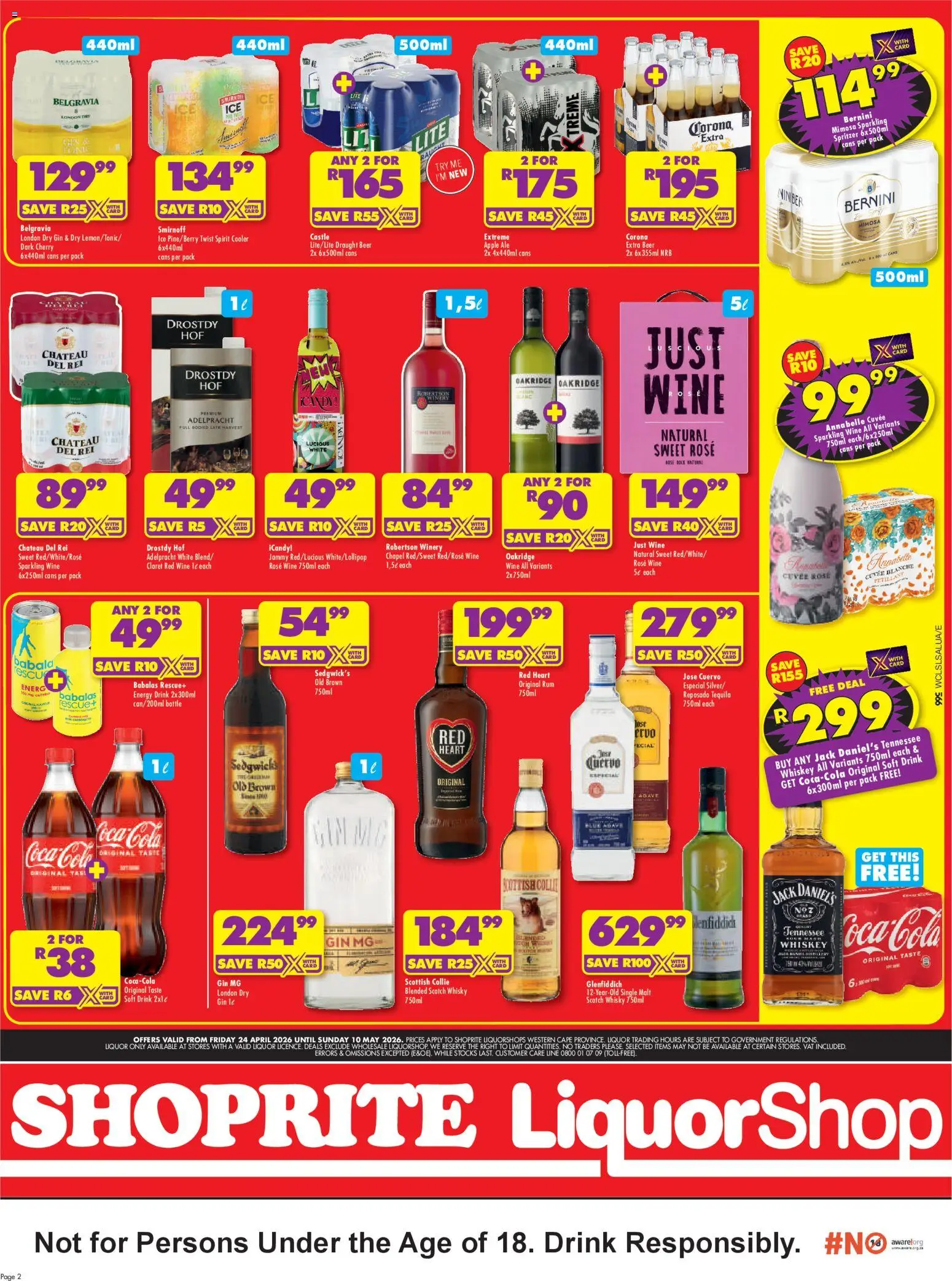 New Shoprite catalogue – valid from 24.04.2026 | Page: 2 | Products: Rum, Cooler, Beer, Gin