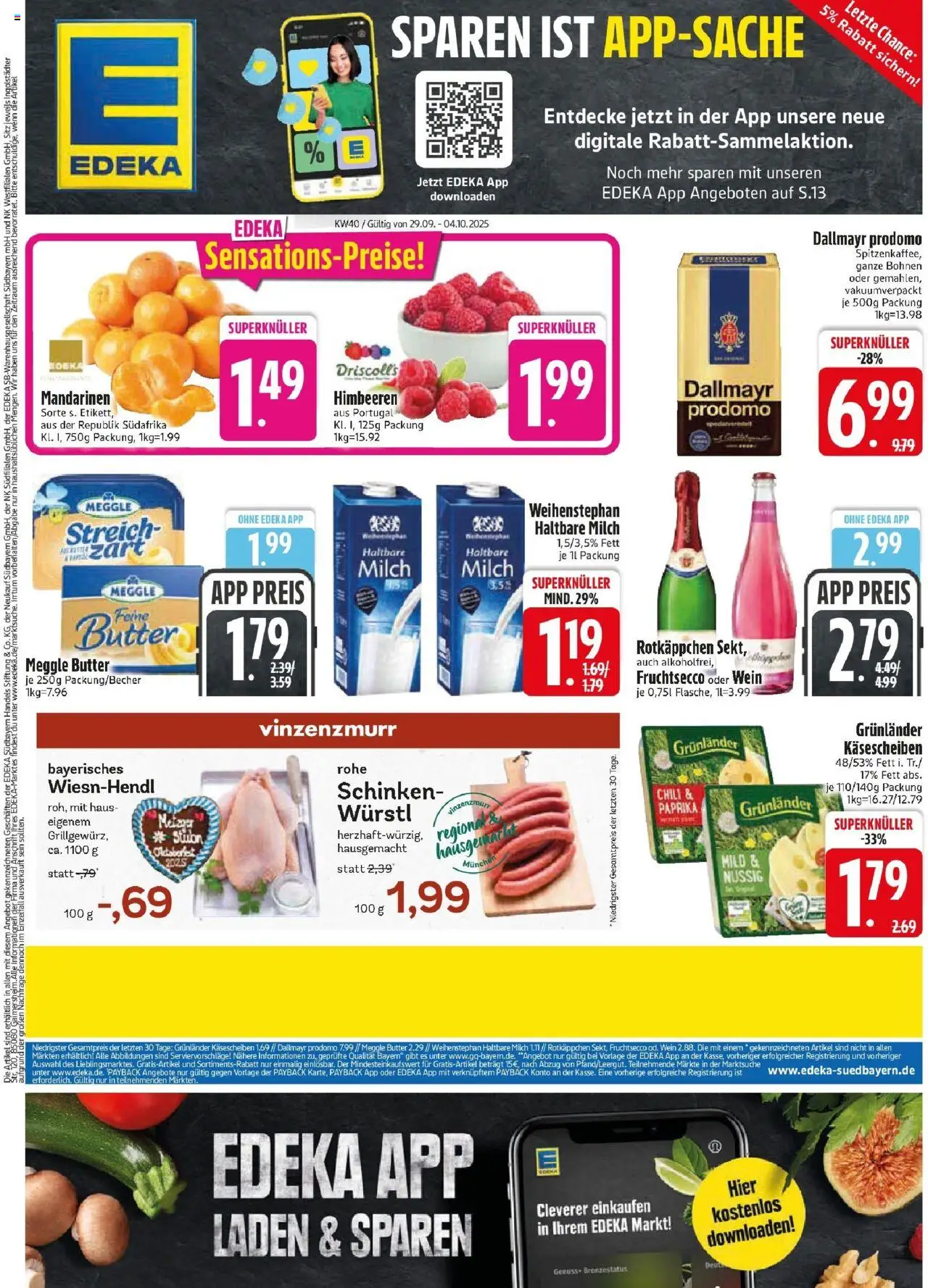 Edeka prospekt Unterföhring	 – gültig ab 28.09.2025 | Seite: 1 | Produkte: Himbeeren, Haltbare milch, Würstl, Mandarinen